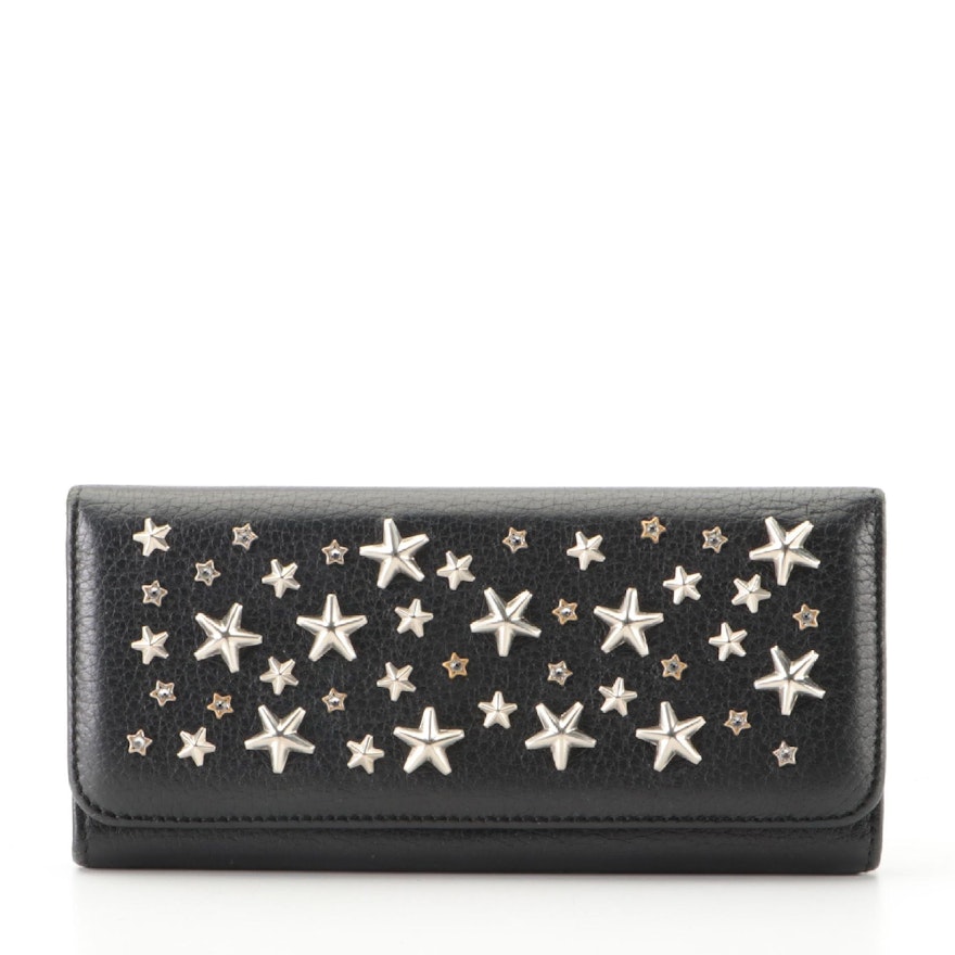 Jimmy Choo Long Wallet in Star-Studded Black Leather with Box