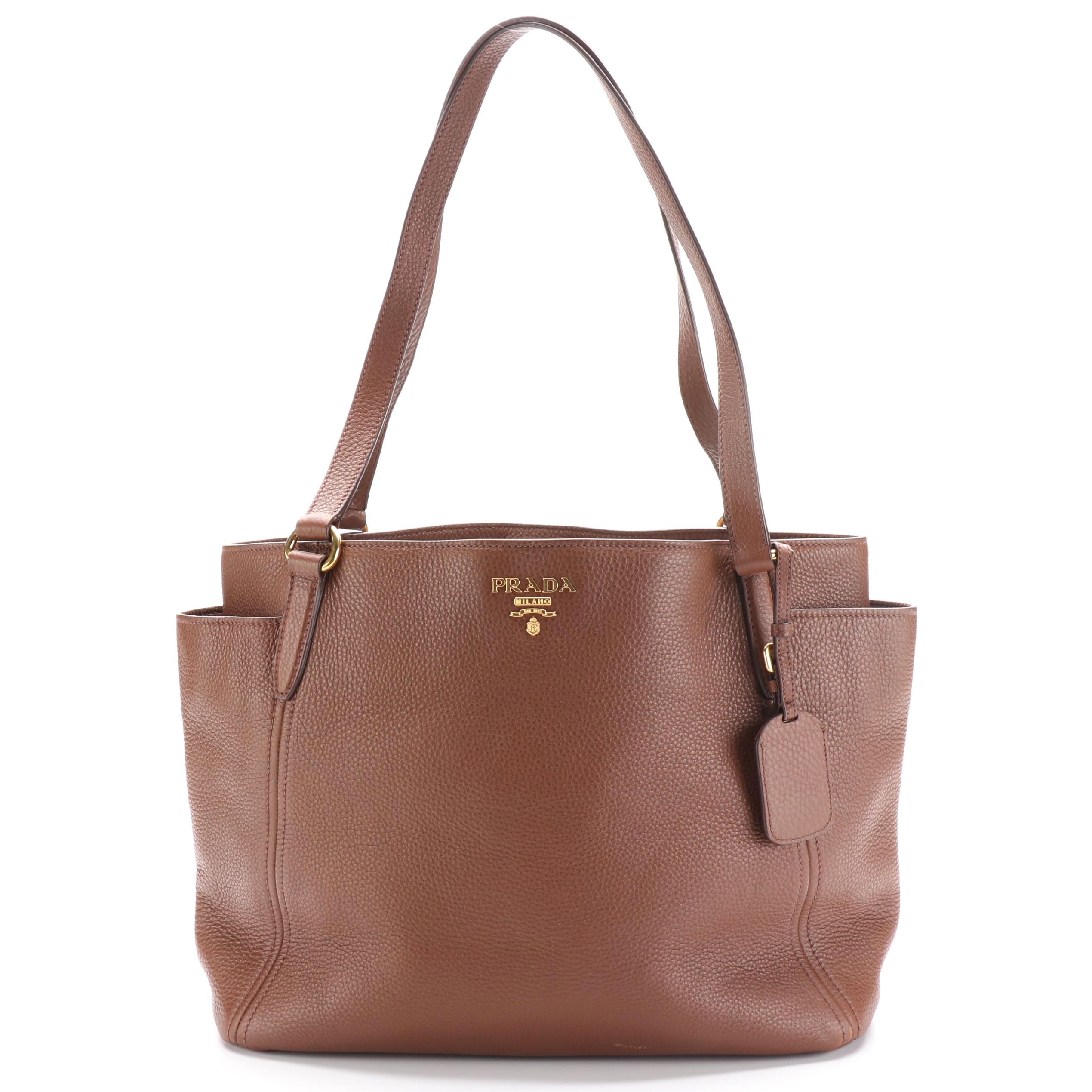 Prada Large Shoulder Tote in Brown Deerskin Leather