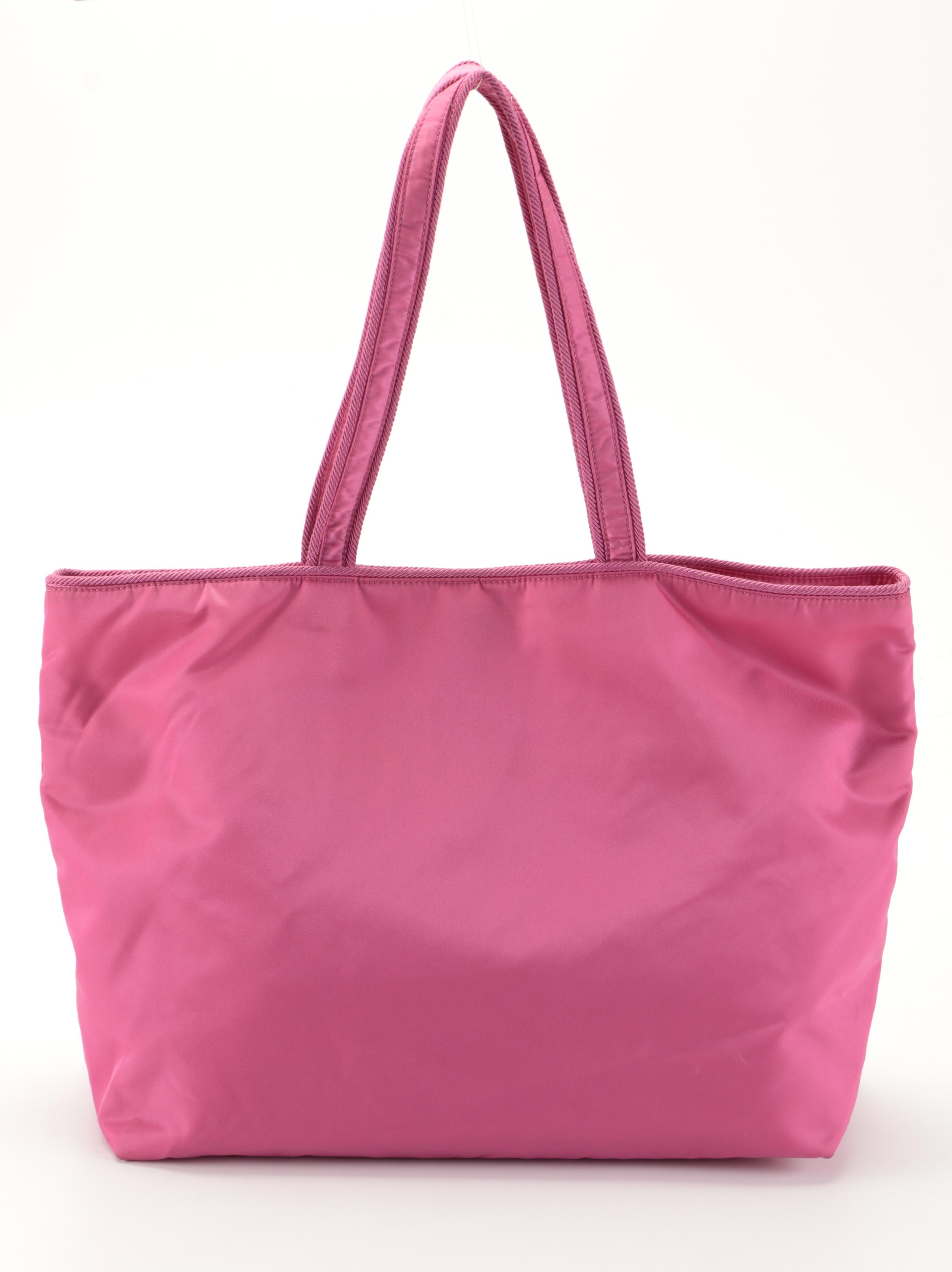 Prada Bow-Embellished Front-Pocket Shoulder Tote in Fuchsia Nylon Gabardine
