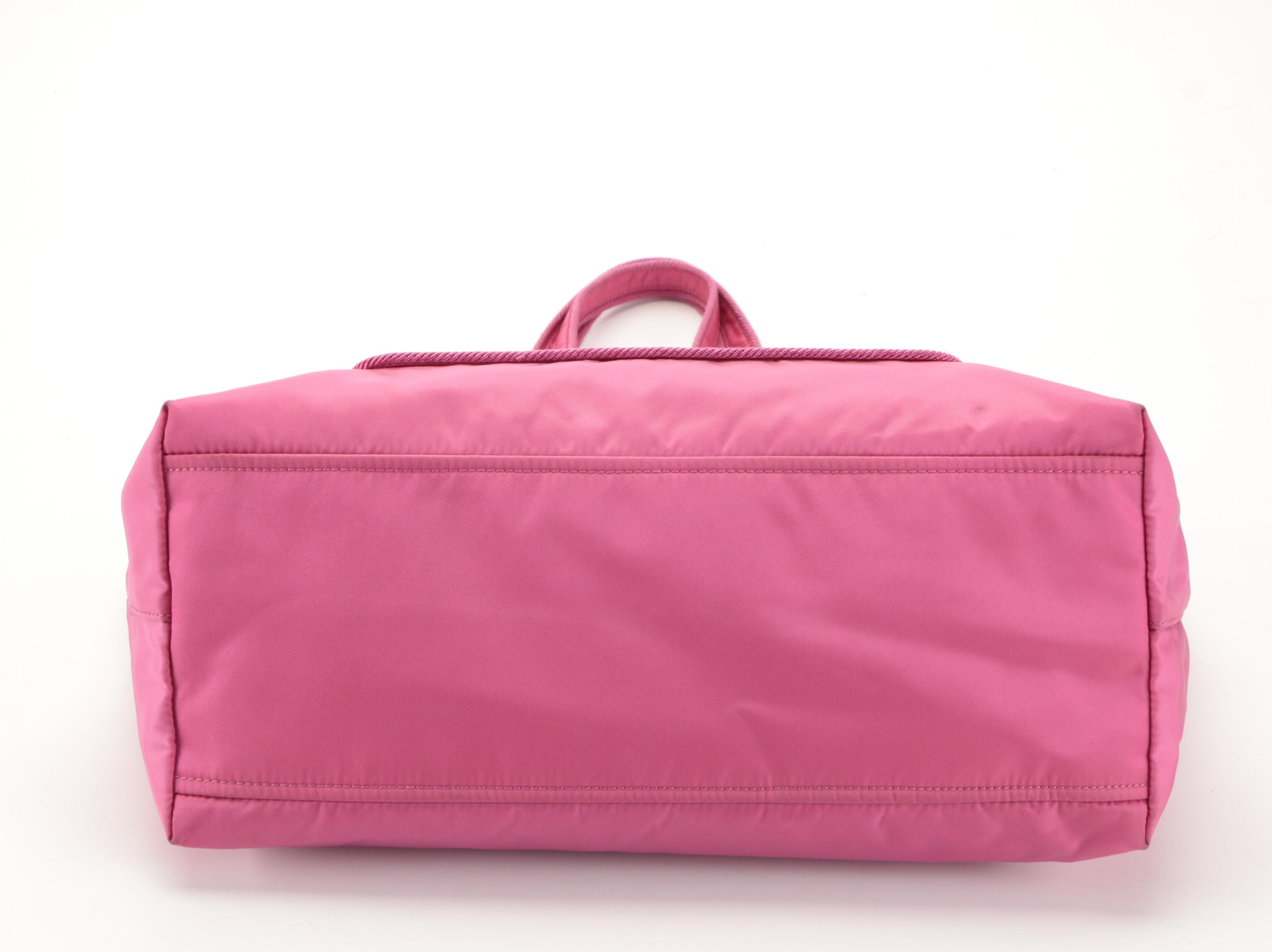 Prada Bow-Embellished Front-Pocket Shoulder Tote in Fuchsia Nylon Gabardine