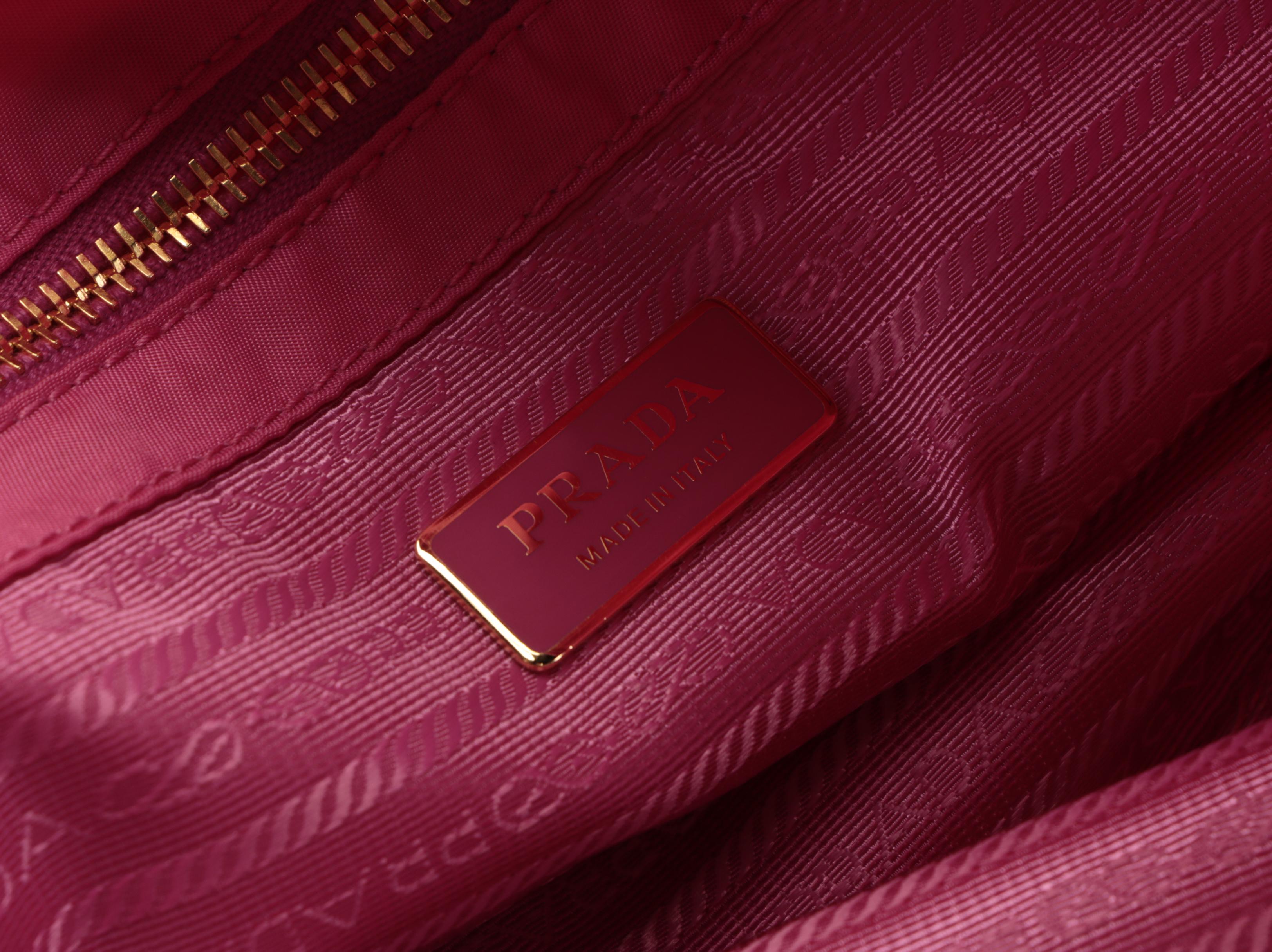 Prada Bow-Embellished Front-Pocket Shoulder Tote in Fuchsia Nylon Gabardine