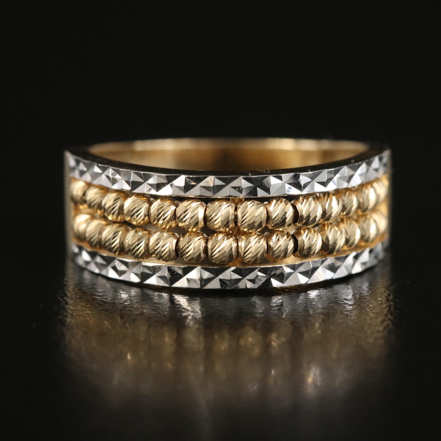 14K Faceted Bead and Diamond Cut Band