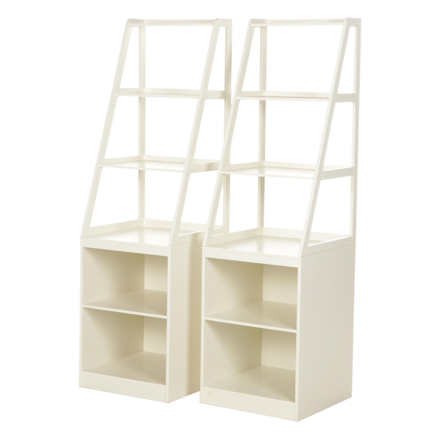 Pair of White-Painted Wood Bookcase or Media Stands