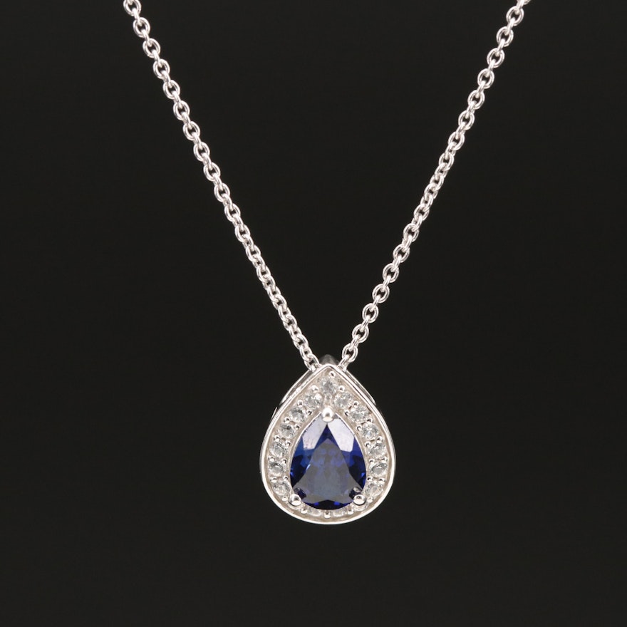 Sterling Sapphire Teardrop Pendant Necklace