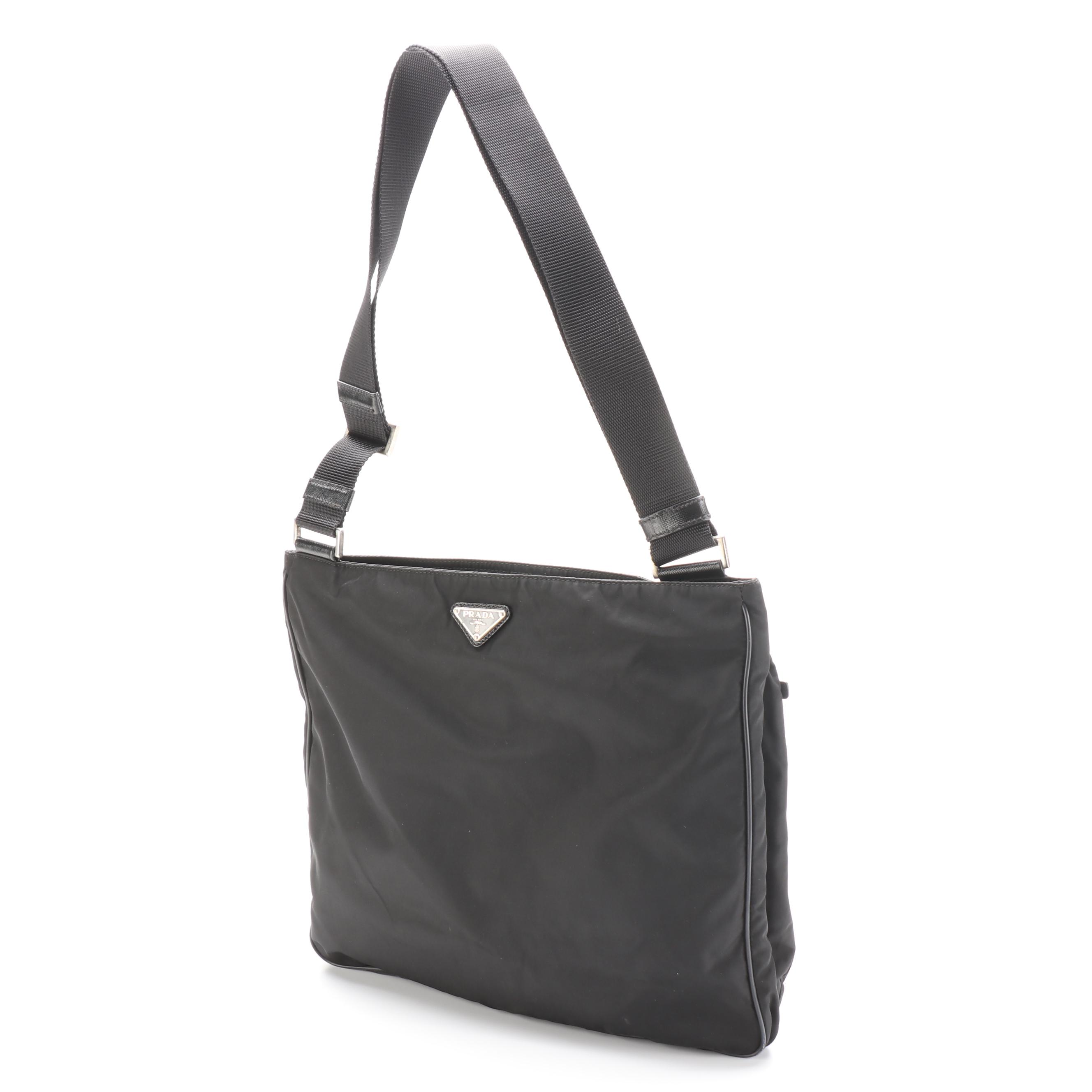 Prada Crossbody Bag in Black Tessuto Nylon and Saffiano Leather Trim