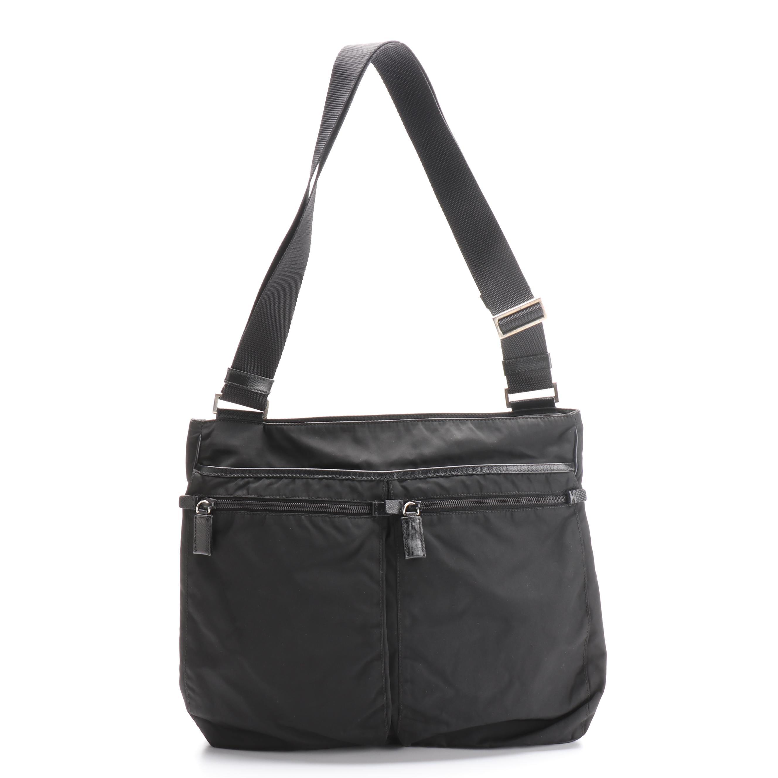 Prada Crossbody Bag in Black Tessuto Nylon and Saffiano Leather Trim