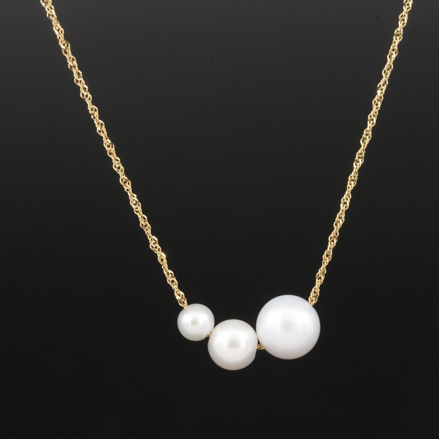14K Pearl Minimalist Asymmetrical Necklace