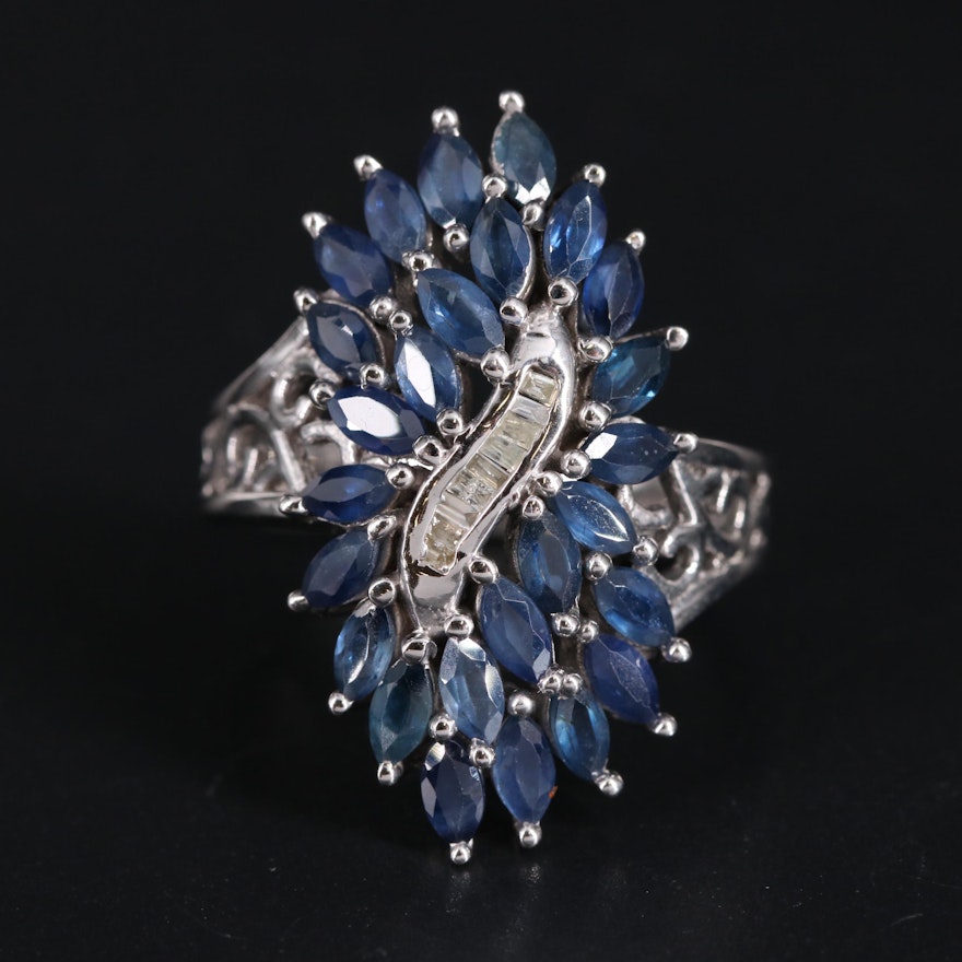 Diamond and Sapphire Sterling Silver Ring