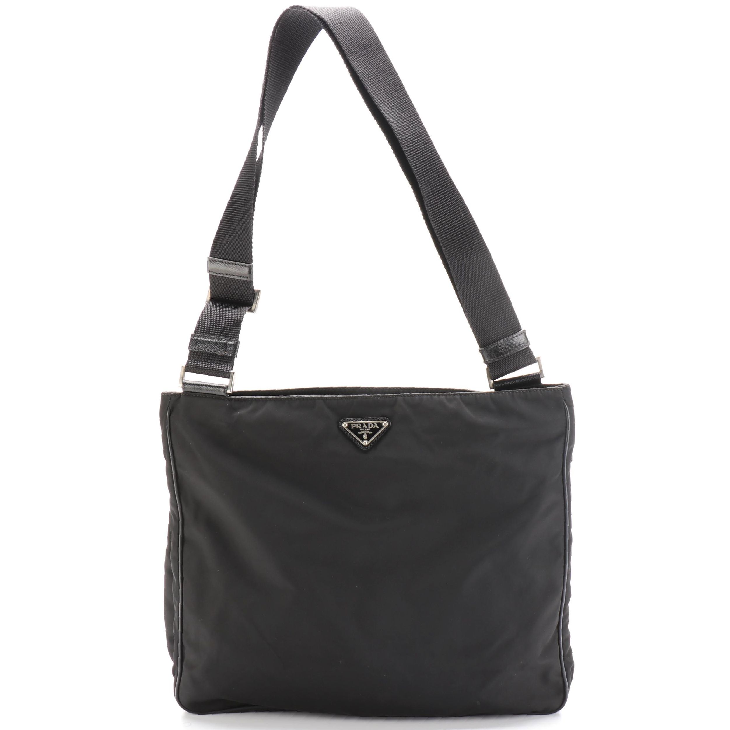 Prada Crossbody Bag in Black Tessuto Nylon and Saffiano Leather Trim
