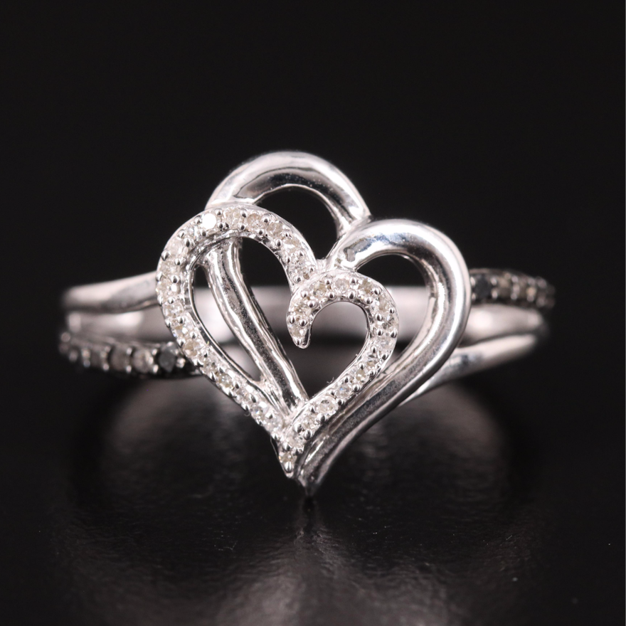 Sterling and Diamond Double Heart Ring