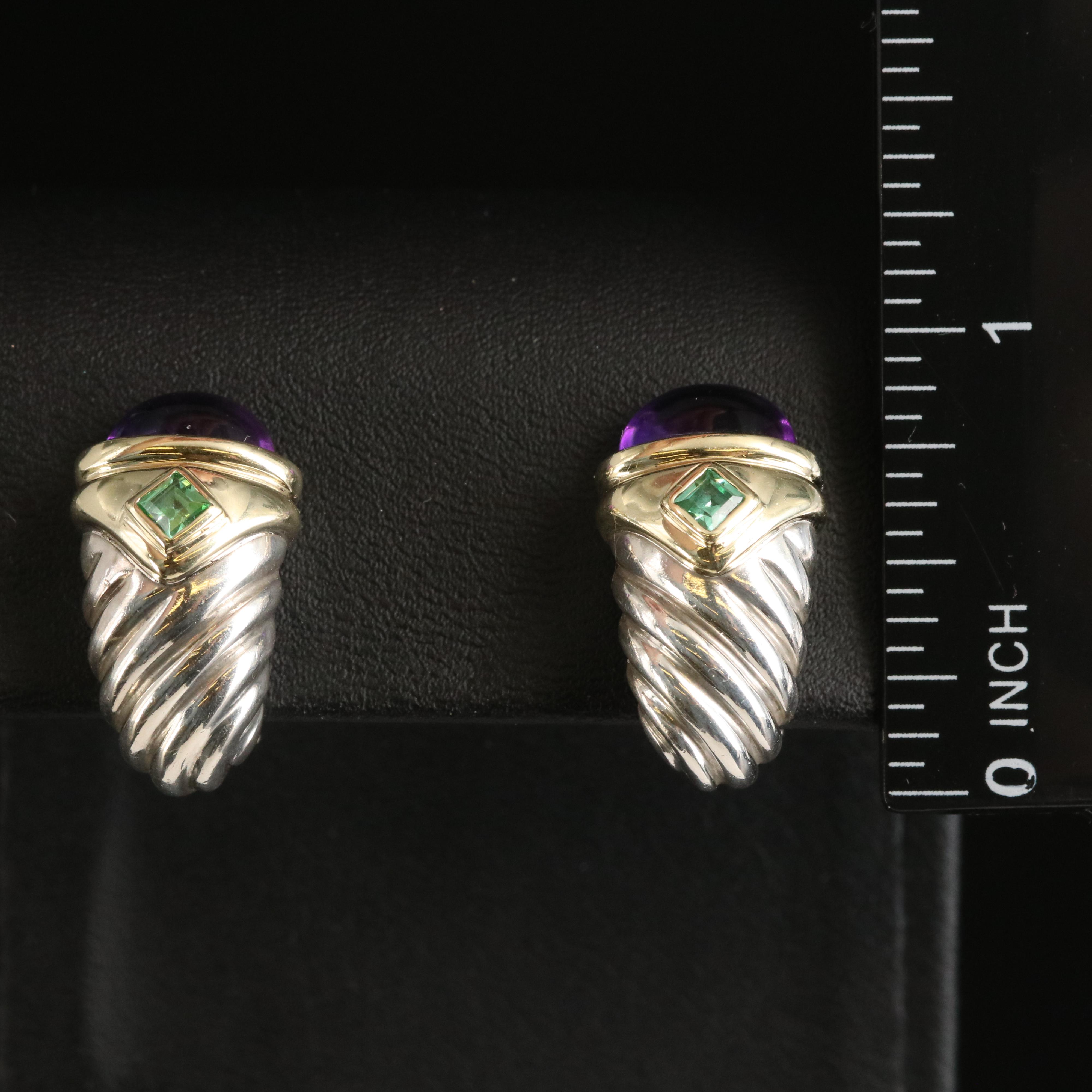 David Yurman "Renaissance" Sterling Amethyst and Emerald Earrings