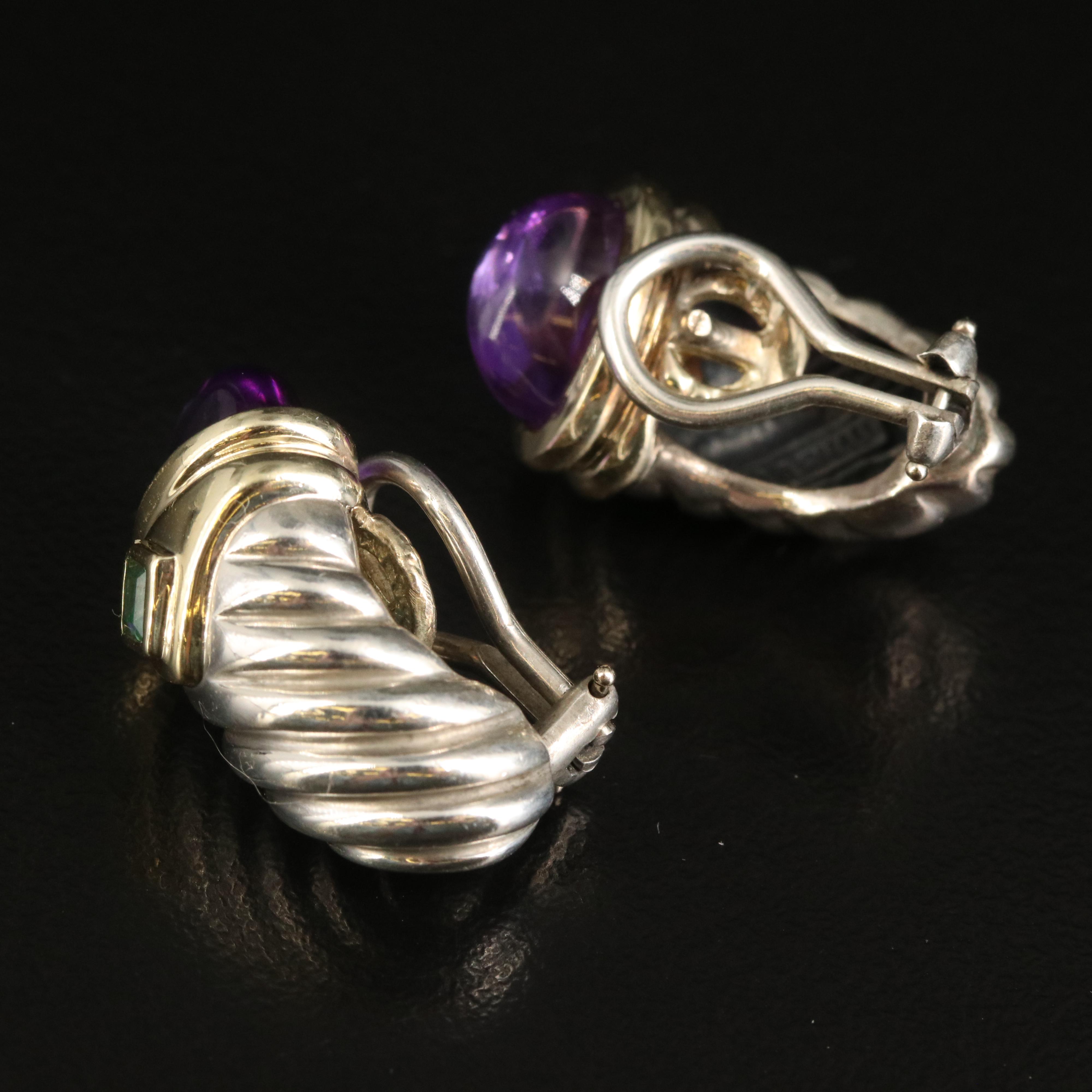 David Yurman "Renaissance" Sterling Amethyst and Emerald Earrings