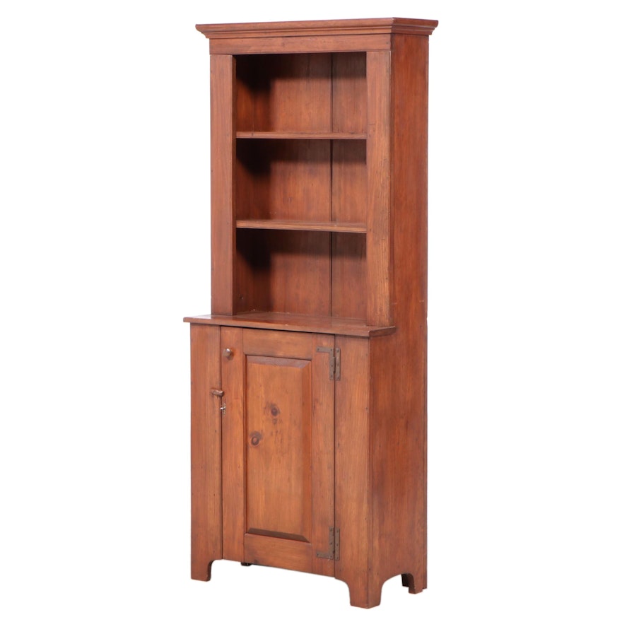 American Primitive Pine Stepback Cupboard, 20th Century