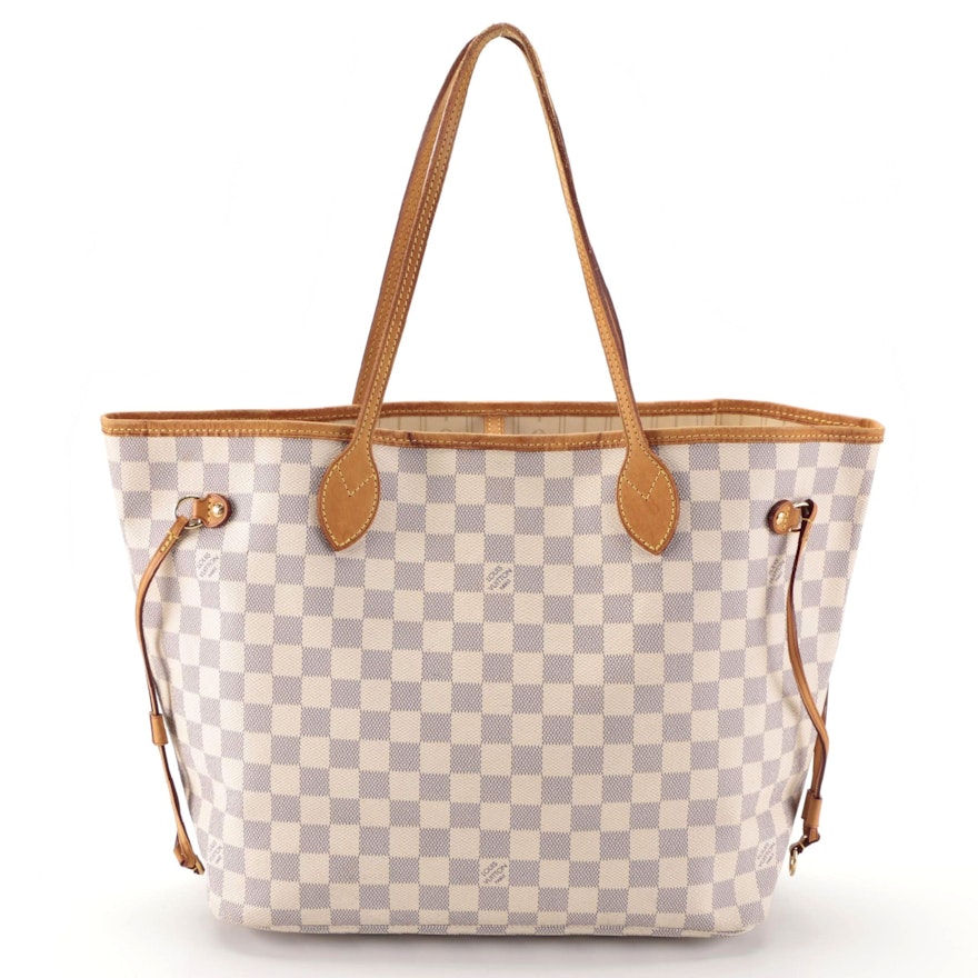 Louis Vuitton Neverfull MM in Damier Azur Canvas and Vachetta Leather