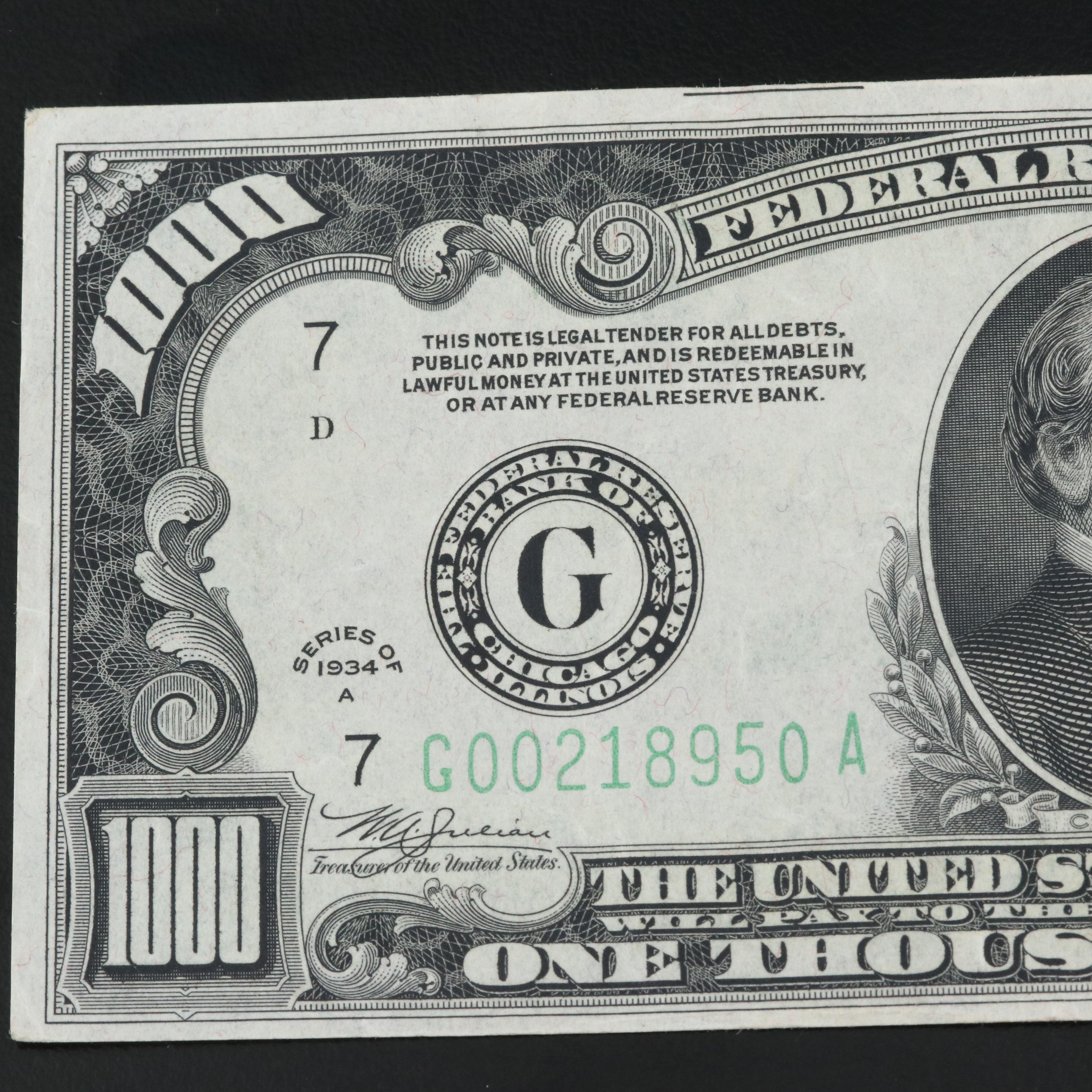 Series of 1934A $1000 Federal Reserve Note