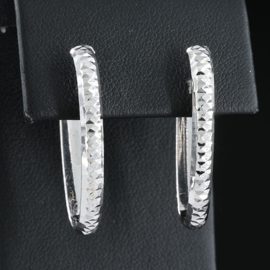 14K Diamond Cut Elongated Hoop Earrings