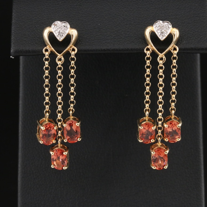 14K Labradorite and Diamond Heart Chandelier Earrings