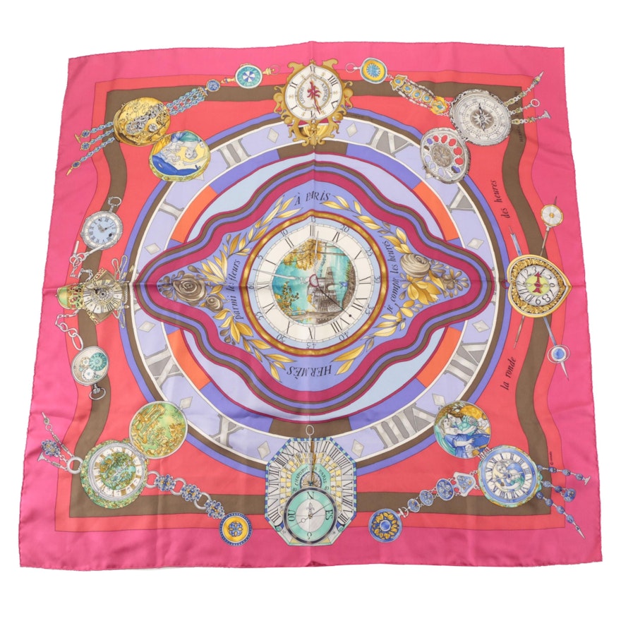 Hermès "La Ronde des Heures" Silk Twill Scarf