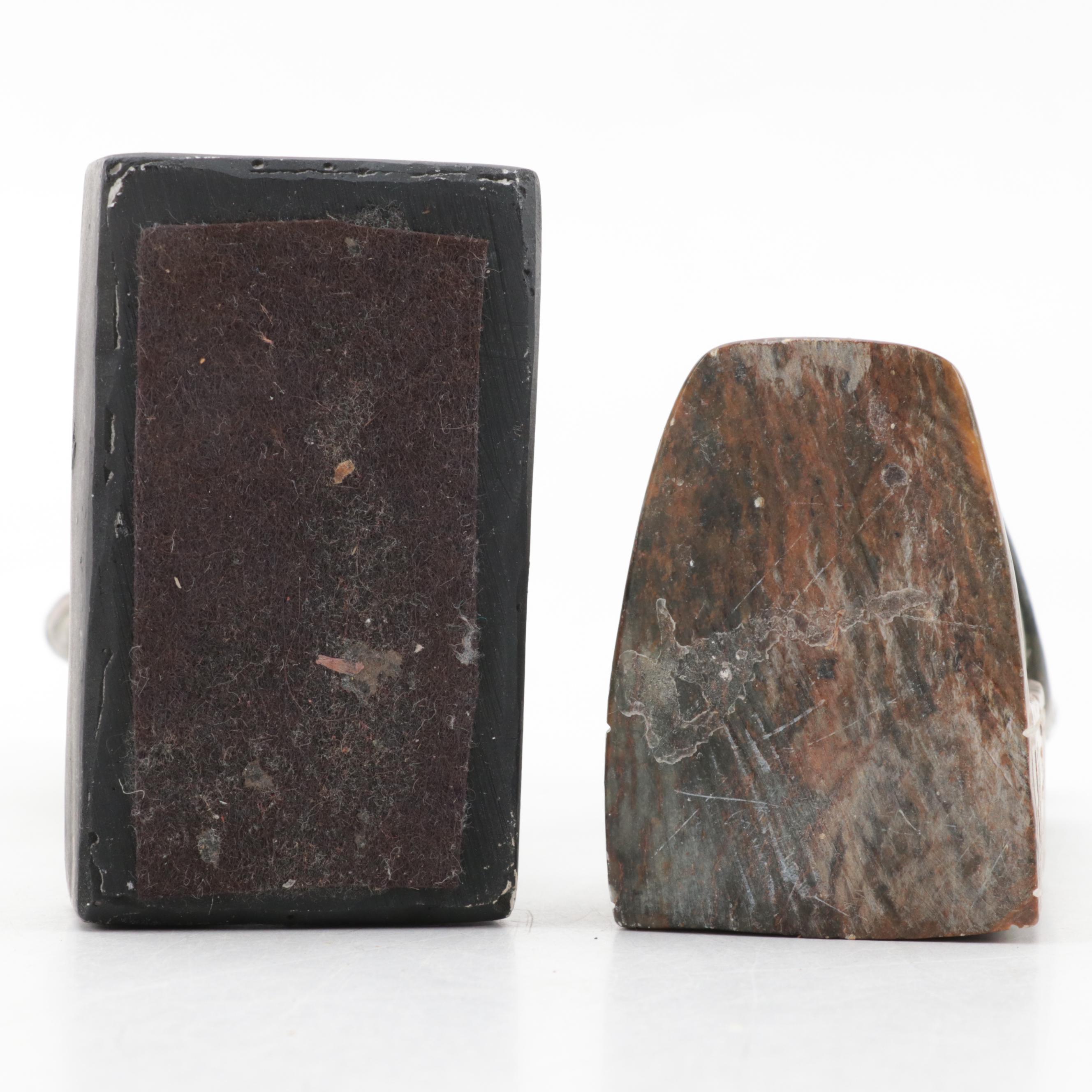 Egyptian Chalkware Sobek and Carved Soapstone Anubis Figurines