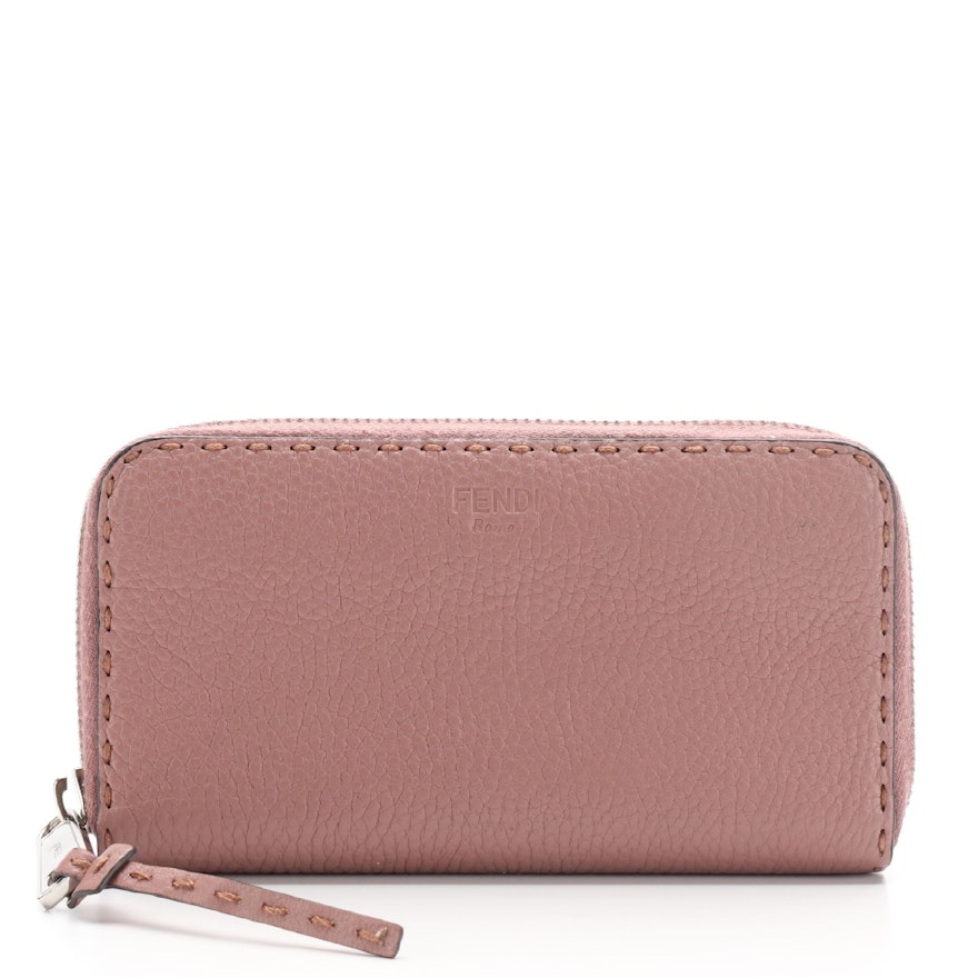 Fendi Selleria Zip Around Wallet in Grained Leather