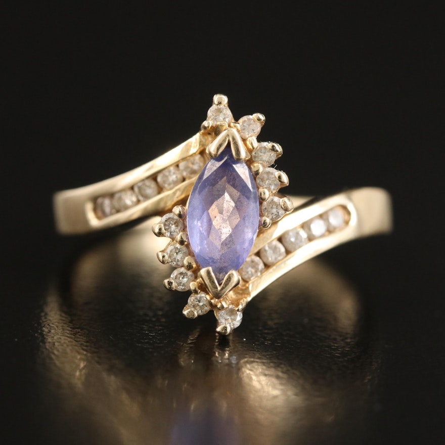 14K Tanzanite and Diamond Bypass Ring