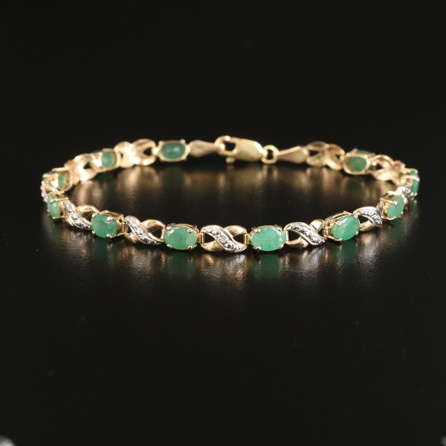 10K Emerald and Diamond Bracelet