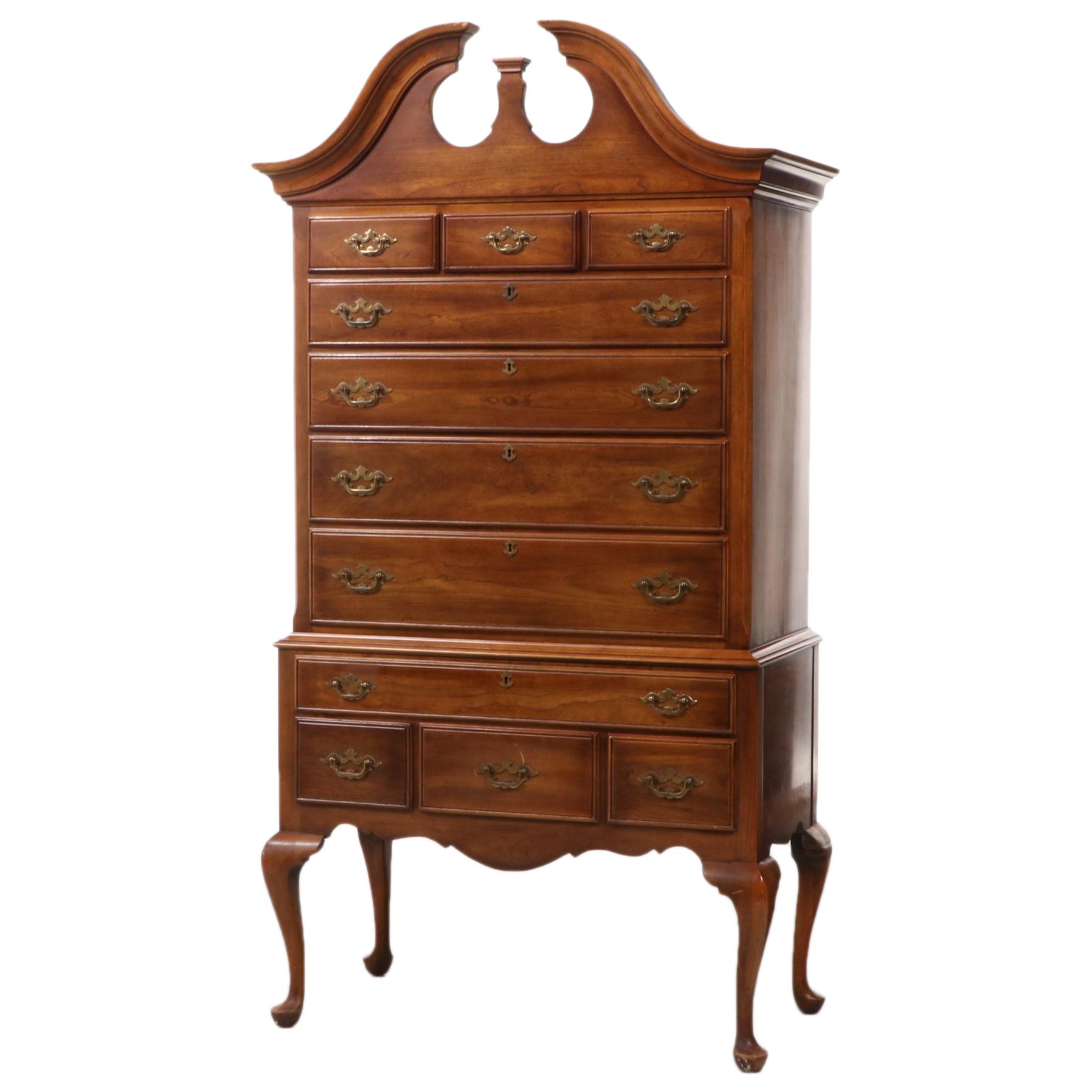 Statton Trutype Queen Anne Style Oxford Cherry Highboy Chest