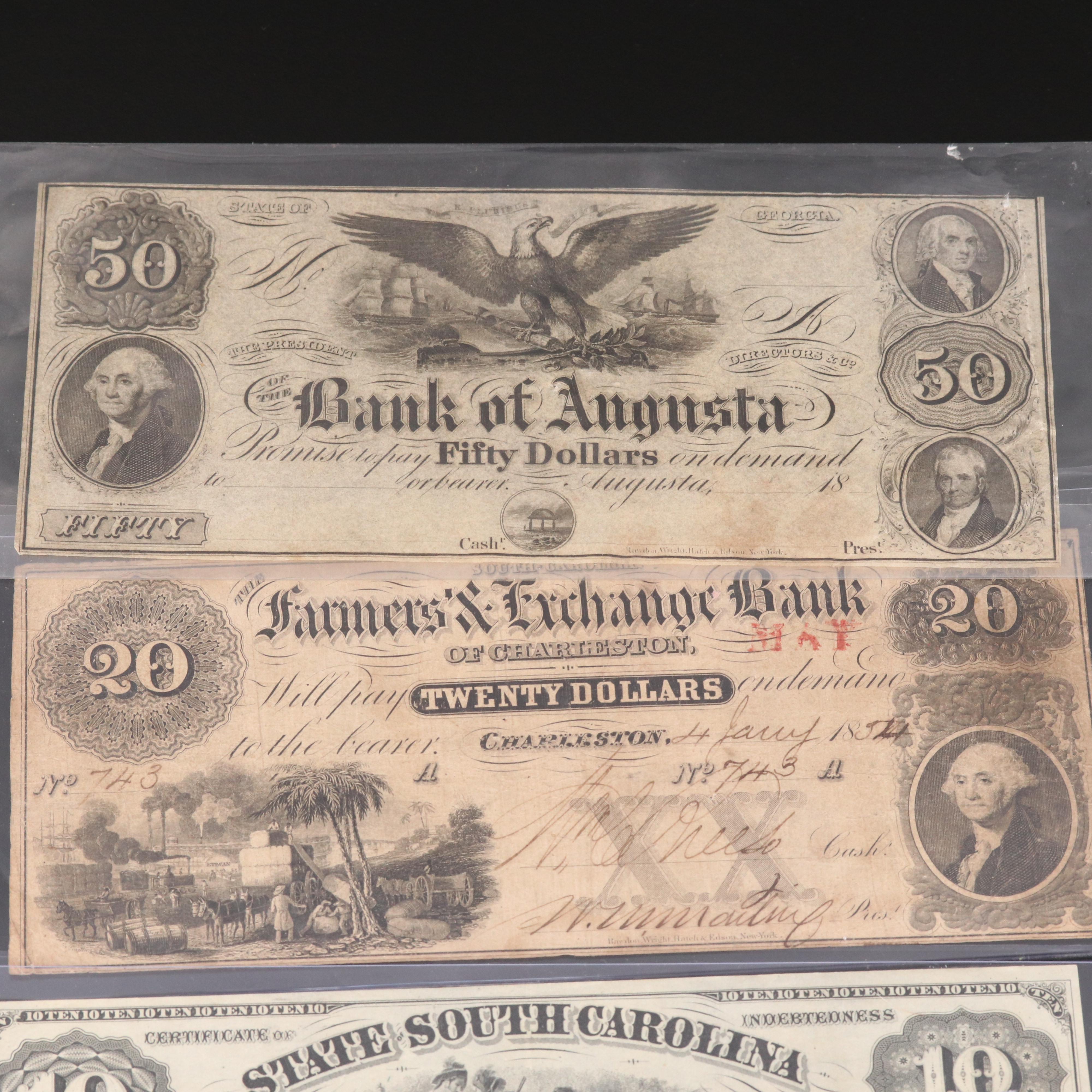 Four 19th Century Obsolete Currency Notes