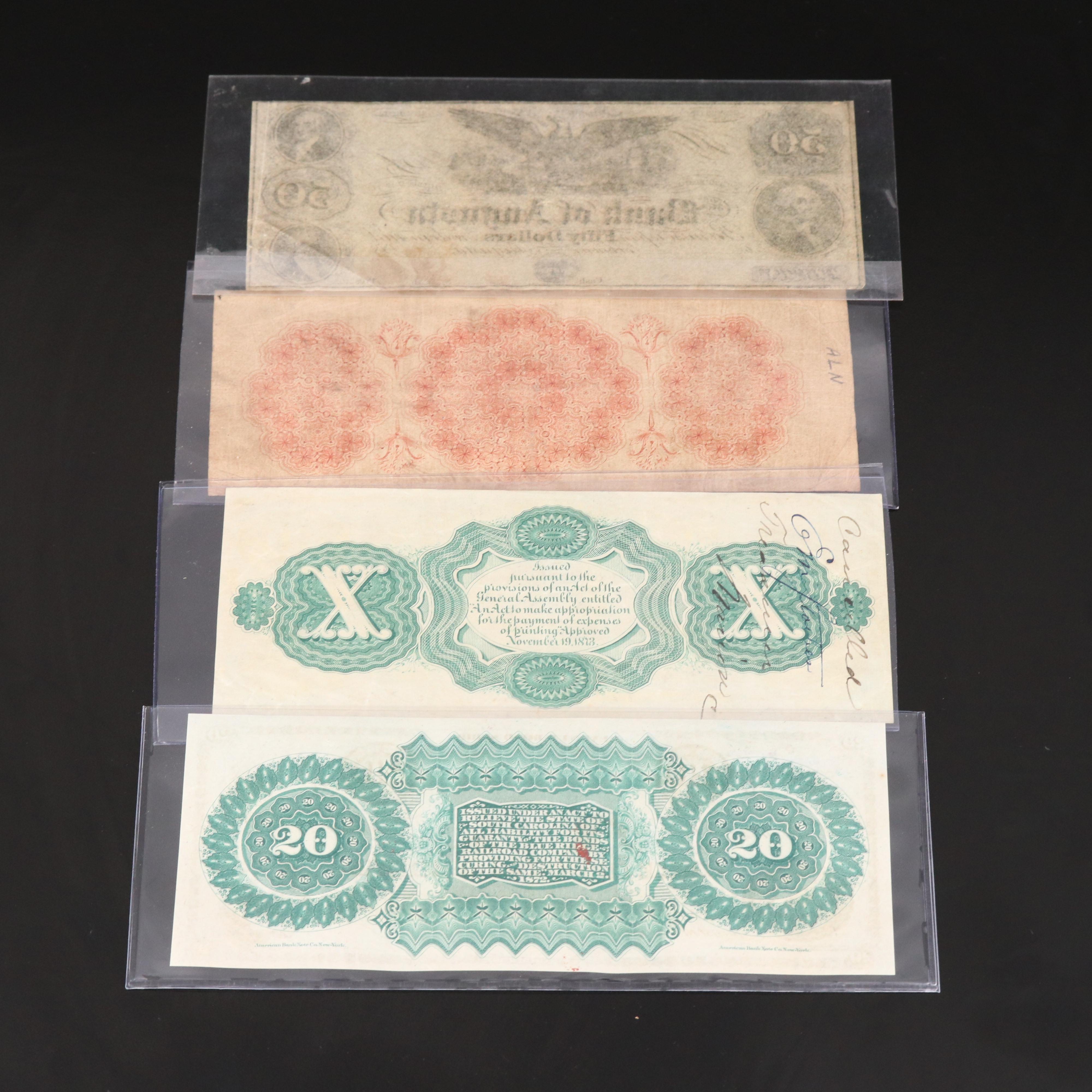 Four 19th Century Obsolete Currency Notes