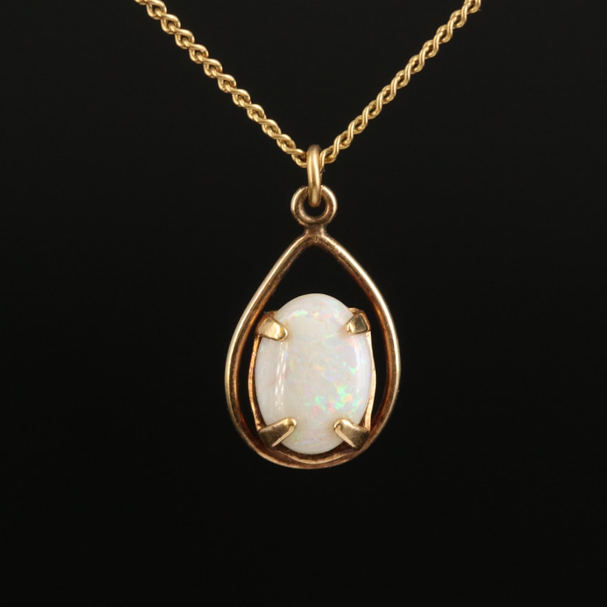 10K Opal Teardrop Pendant on Gold-Filled Necklace