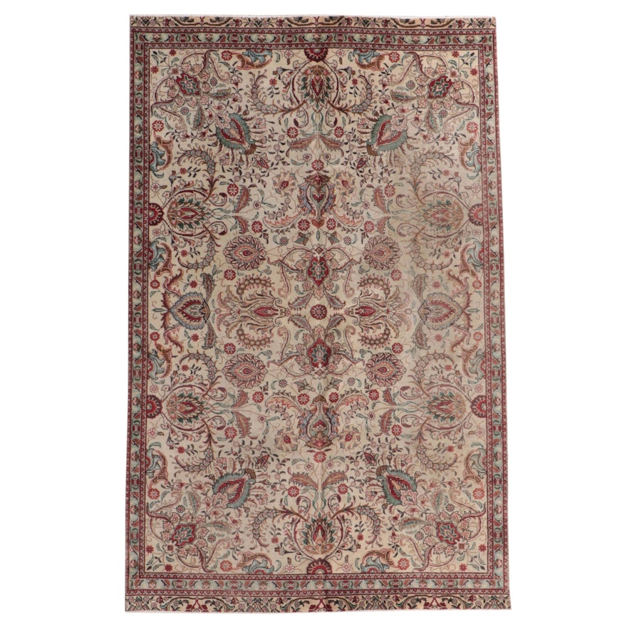 6'7 x 10'3 Hand-Knotted Persian Yazd Style Area Rug