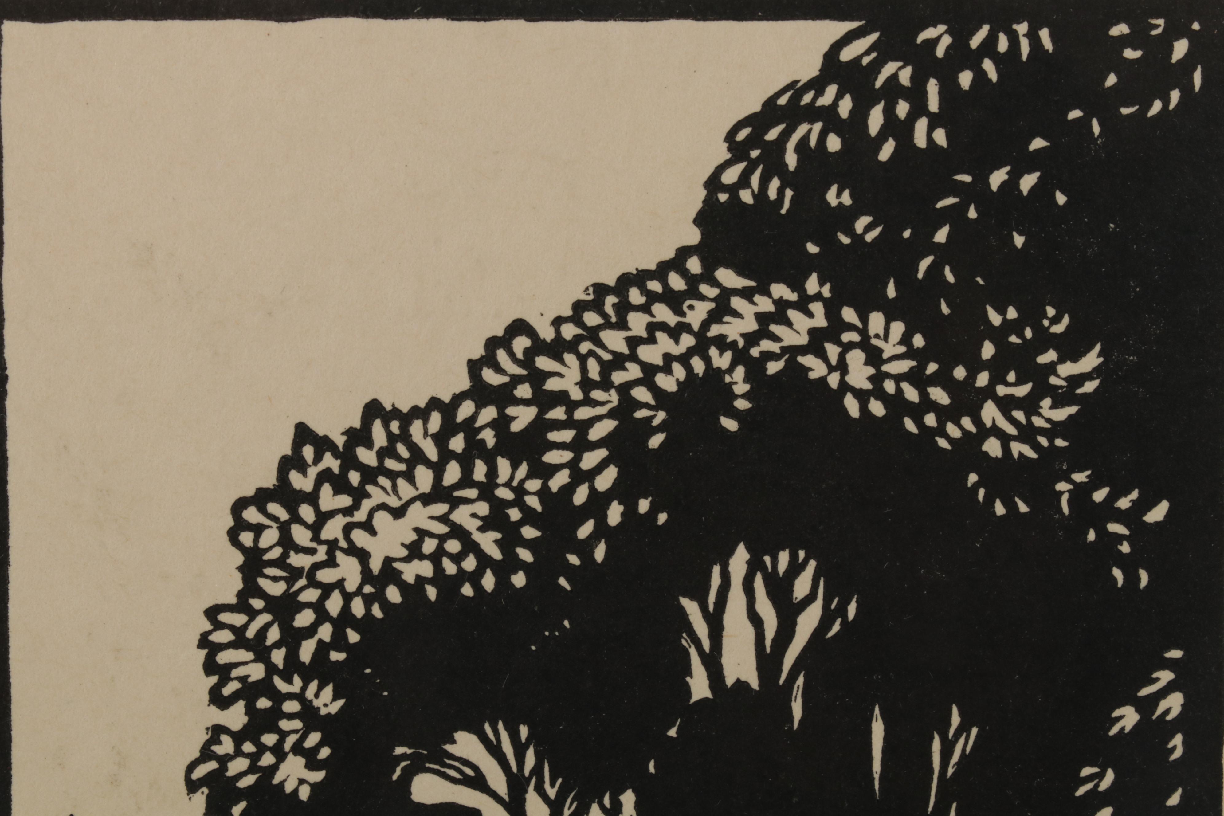 Noel Rooke Woodcut "The Old Village, Grandchester," 1922