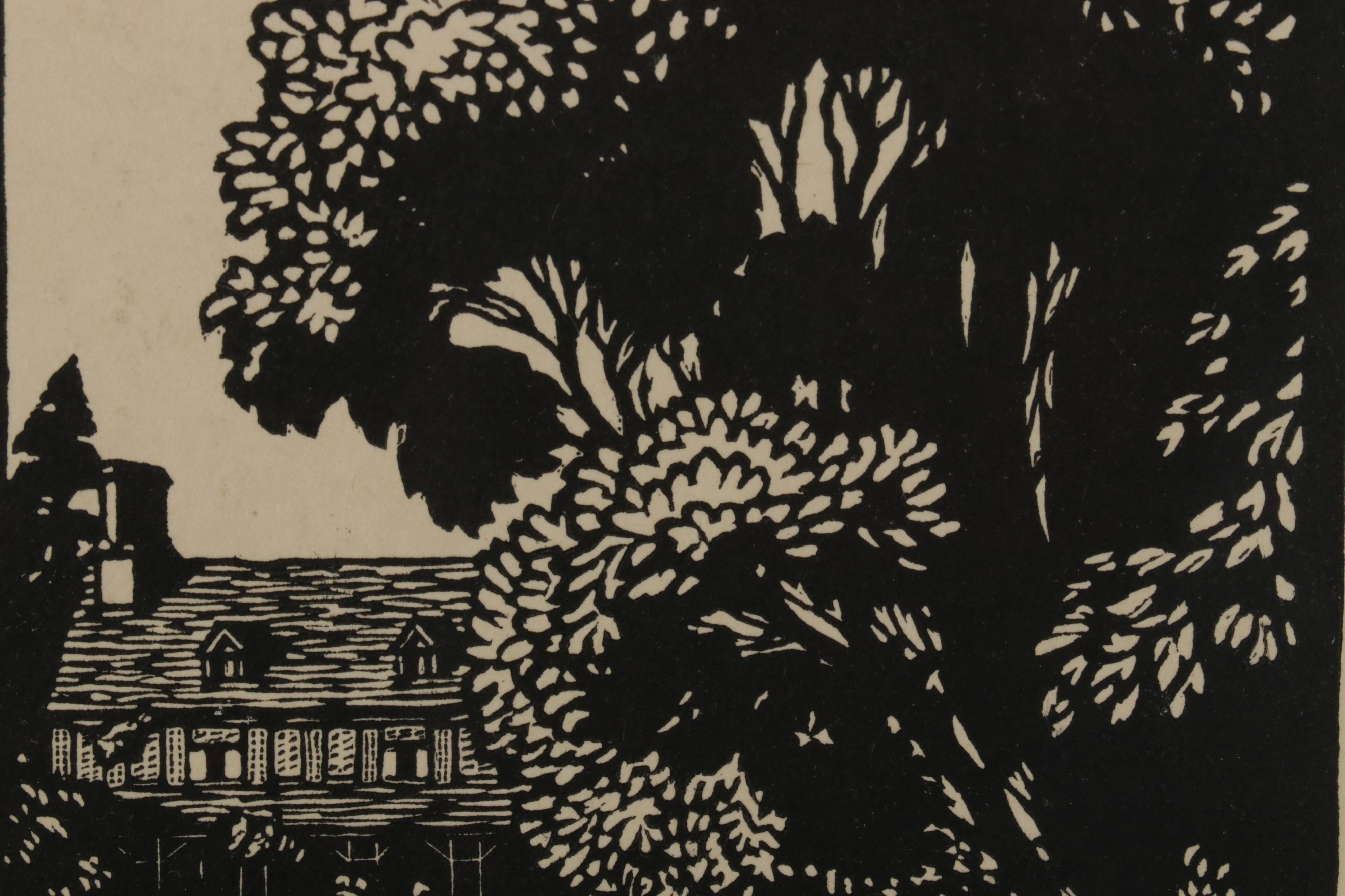 Noel Rooke Woodcut "The Old Village, Grandchester," 1922