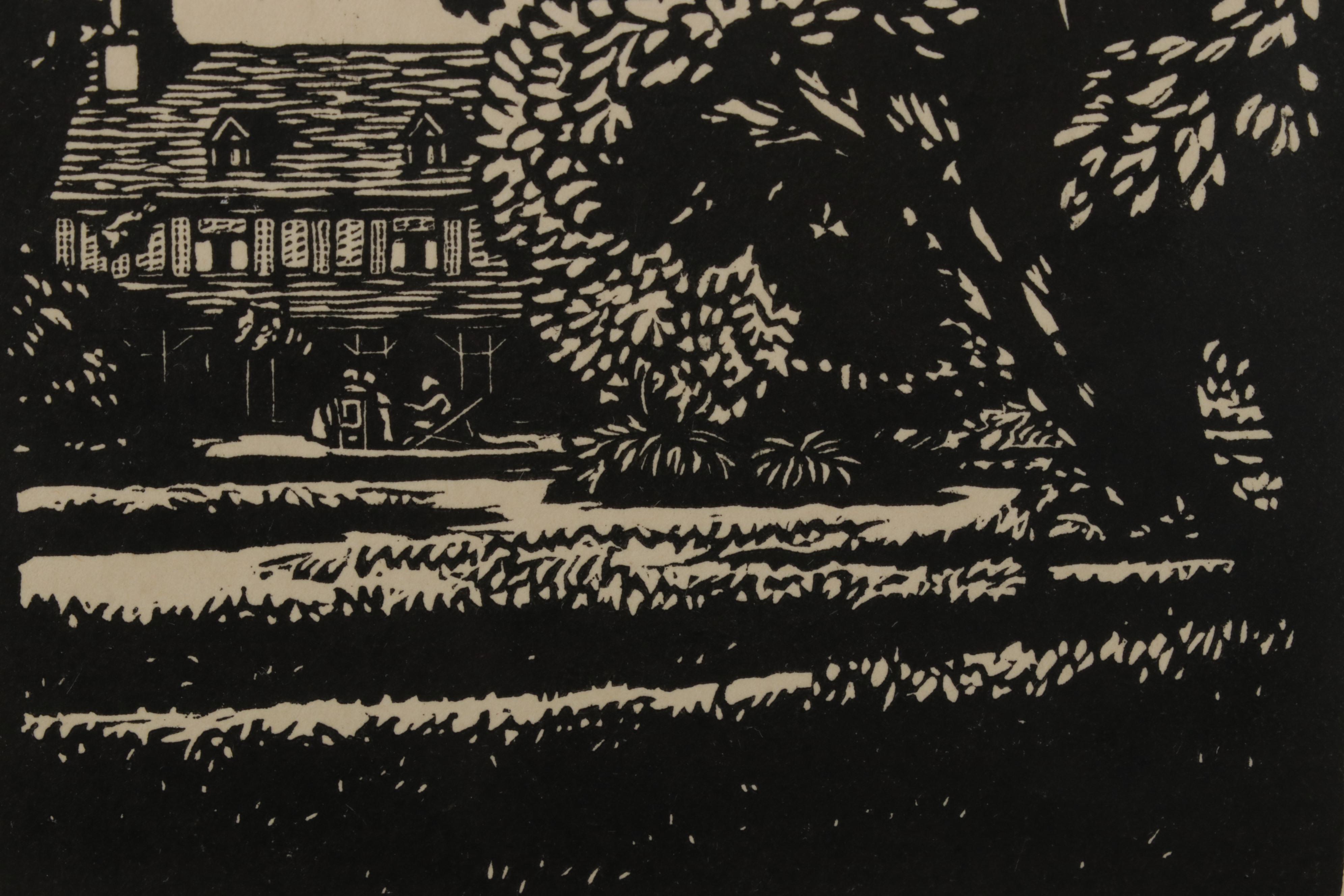 Noel Rooke Woodcut "The Old Village, Grandchester," 1922