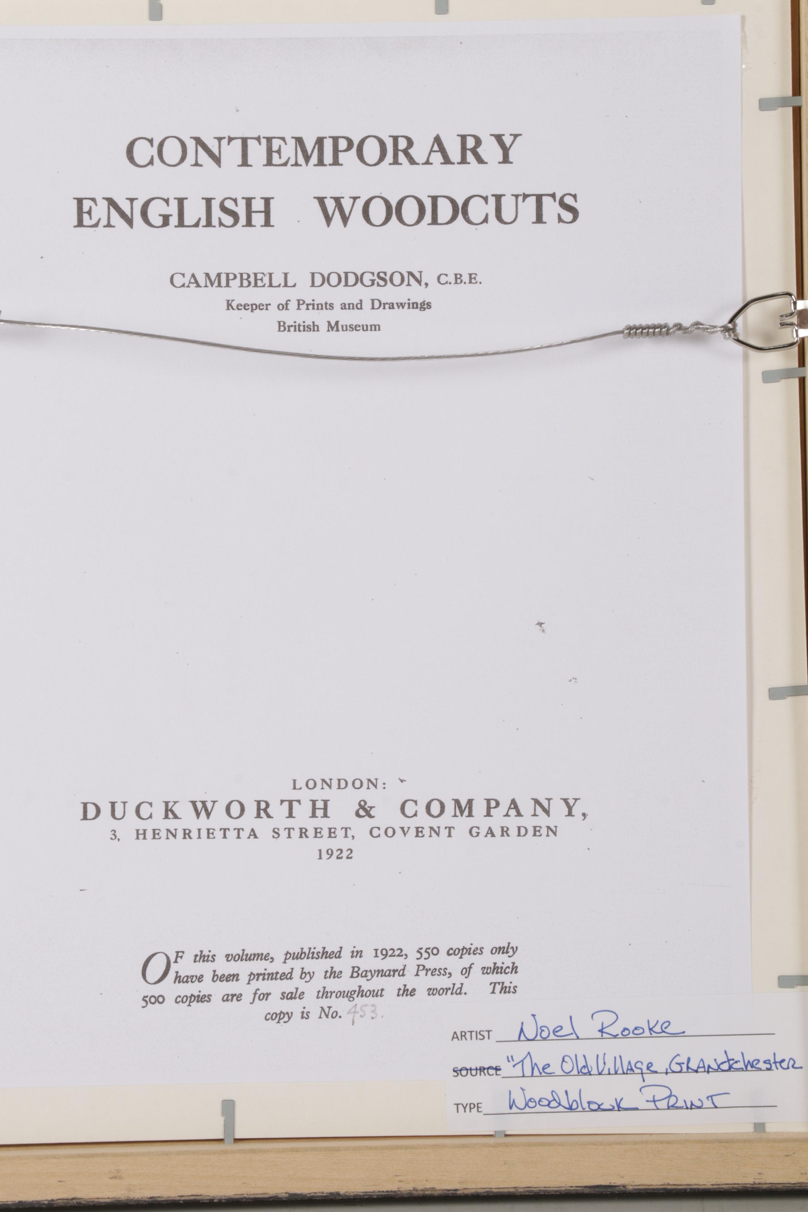 Noel Rooke Woodcut "The Old Village, Grandchester," 1922