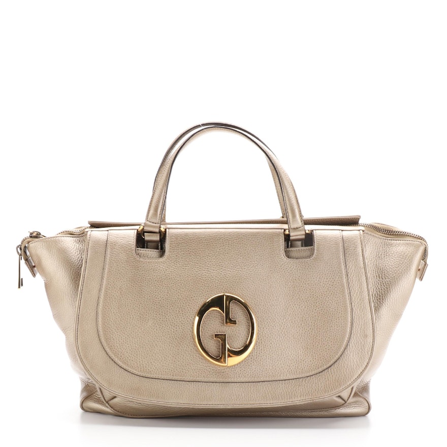 Gucci 1973 Large Top-Handle Bag in Metallic Calfskin Leather