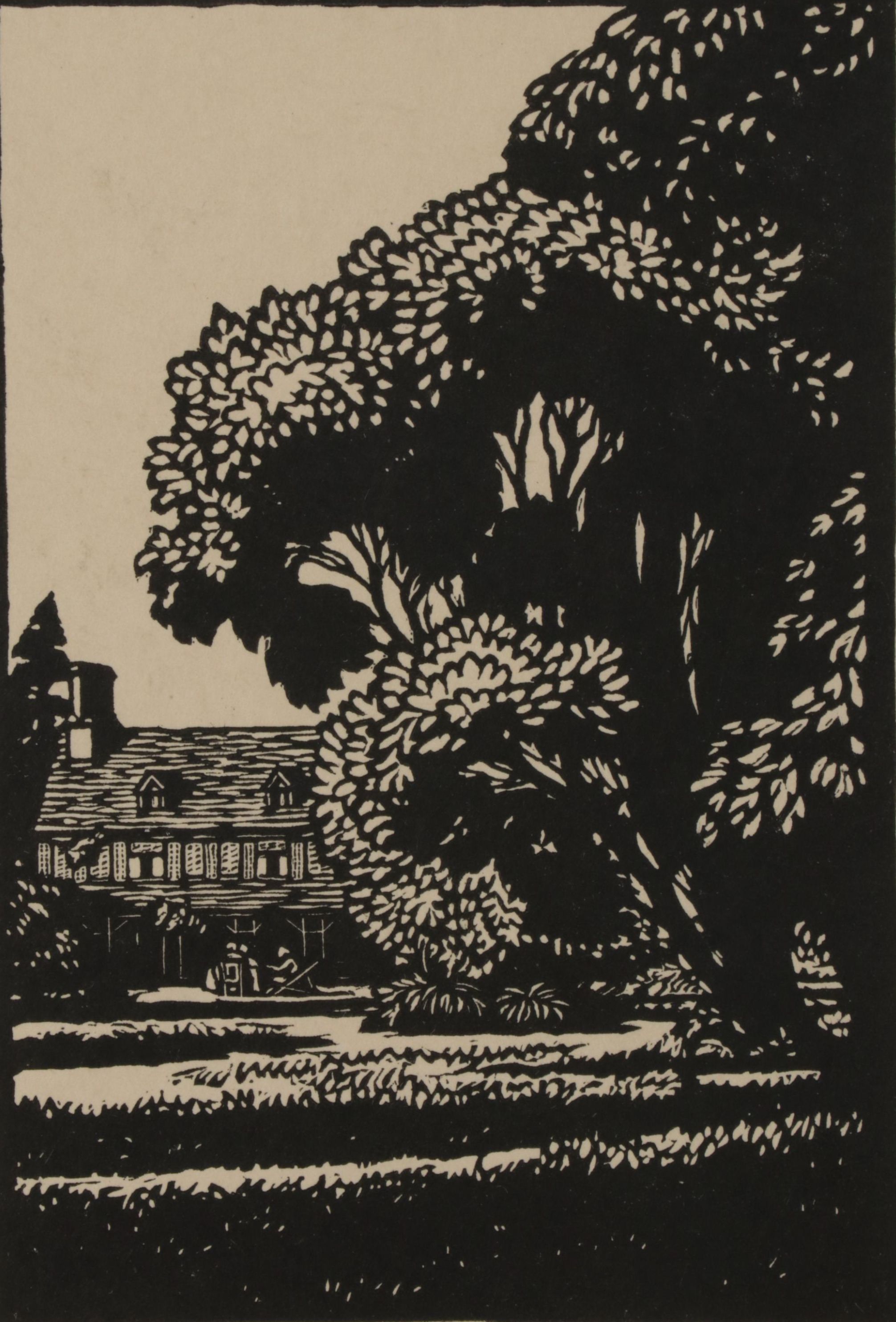 Noel Rooke Woodcut "The Old Village, Grandchester," 1922