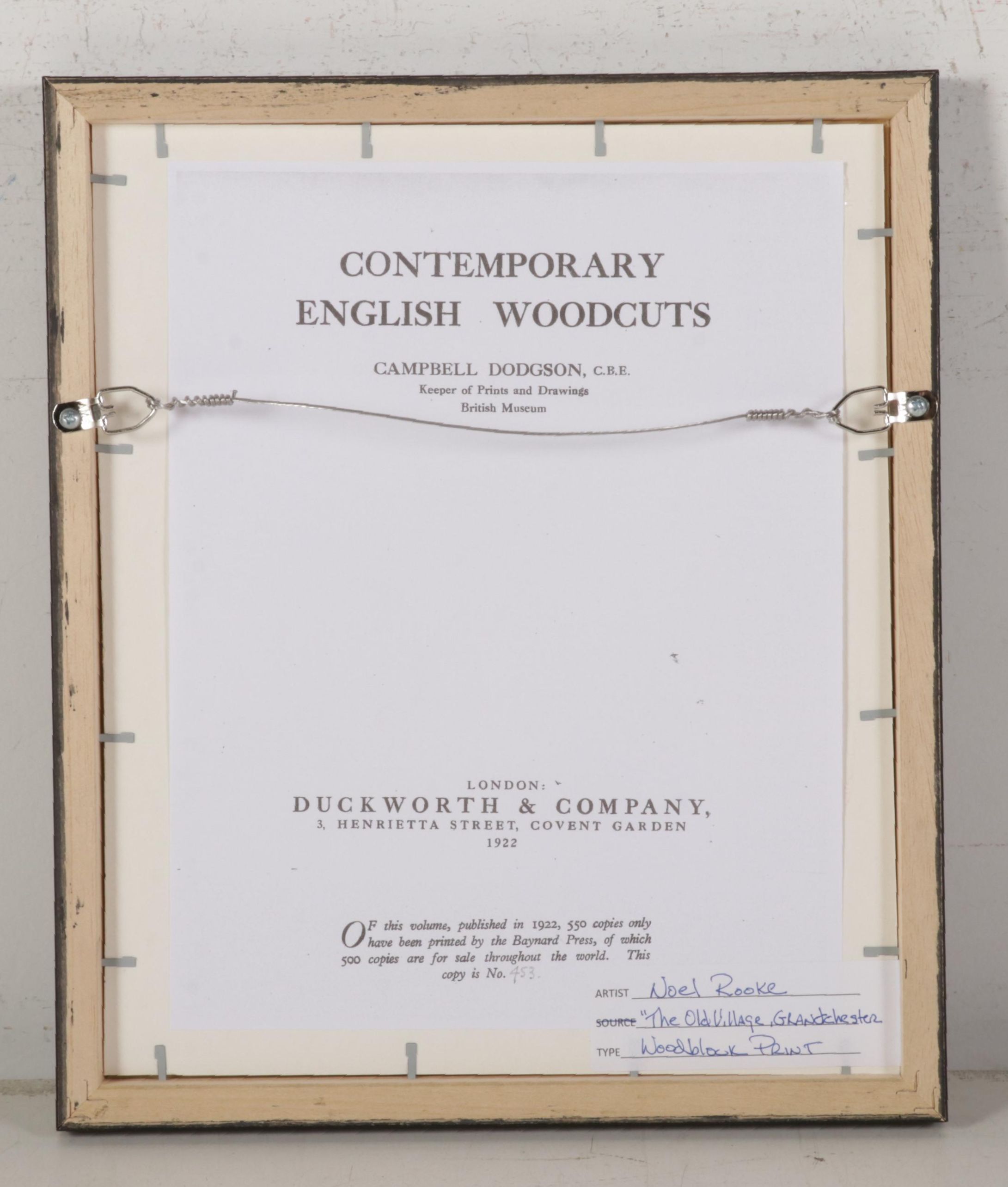 Noel Rooke Woodcut "The Old Village, Grandchester," 1922