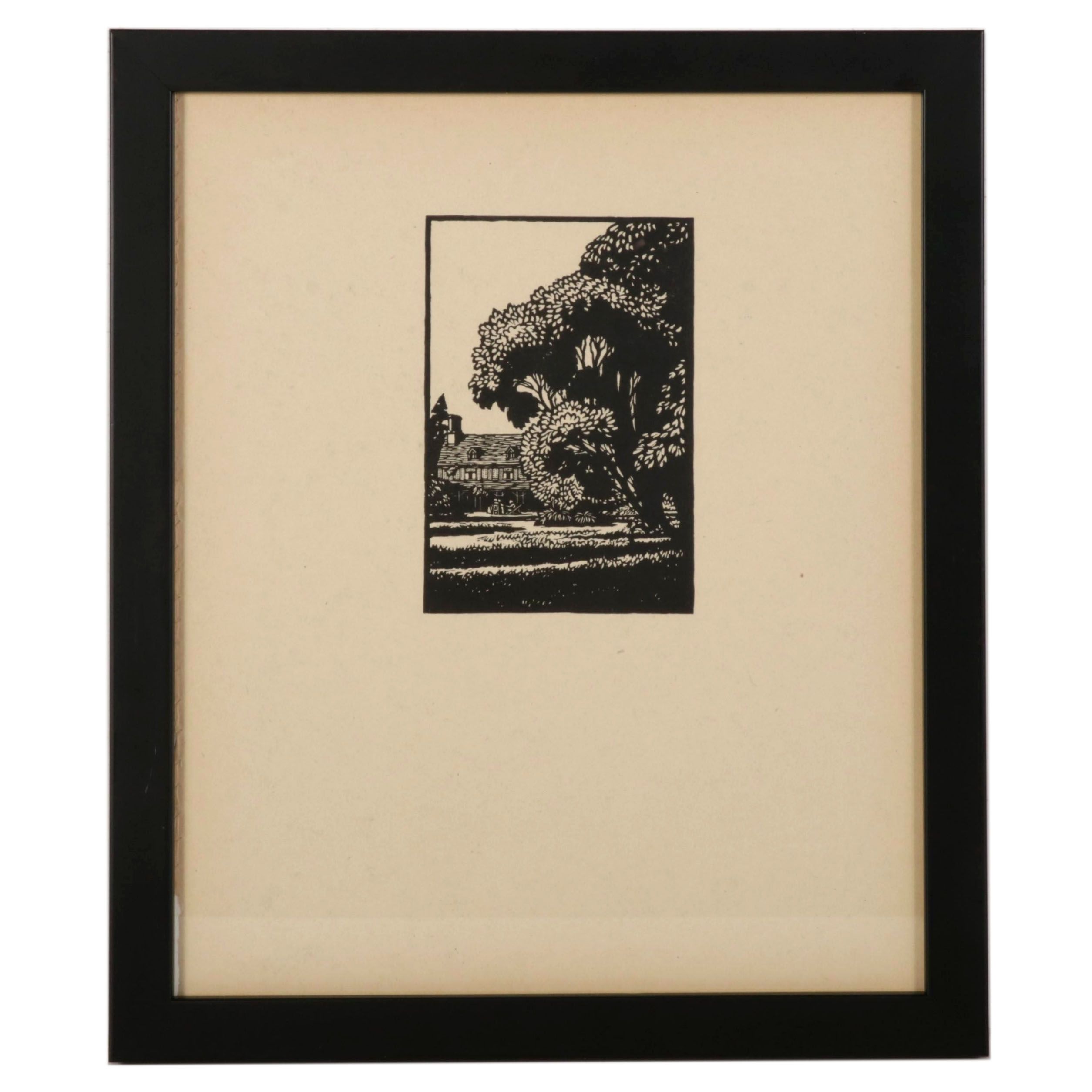 Noel Rooke Woodcut "The Old Village, Grandchester," 1922