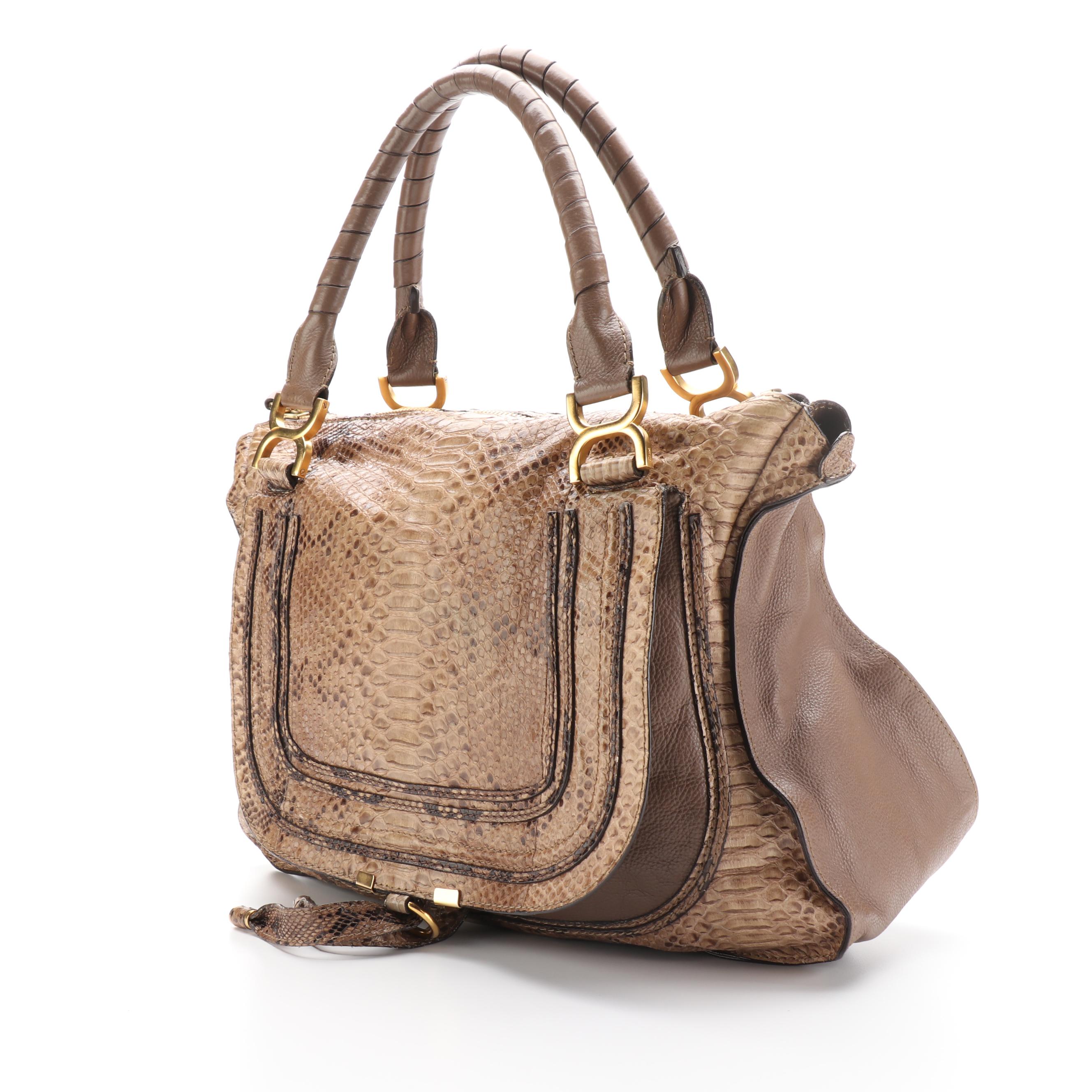 Chloe Marcie Python and Leather Shoulder Bag