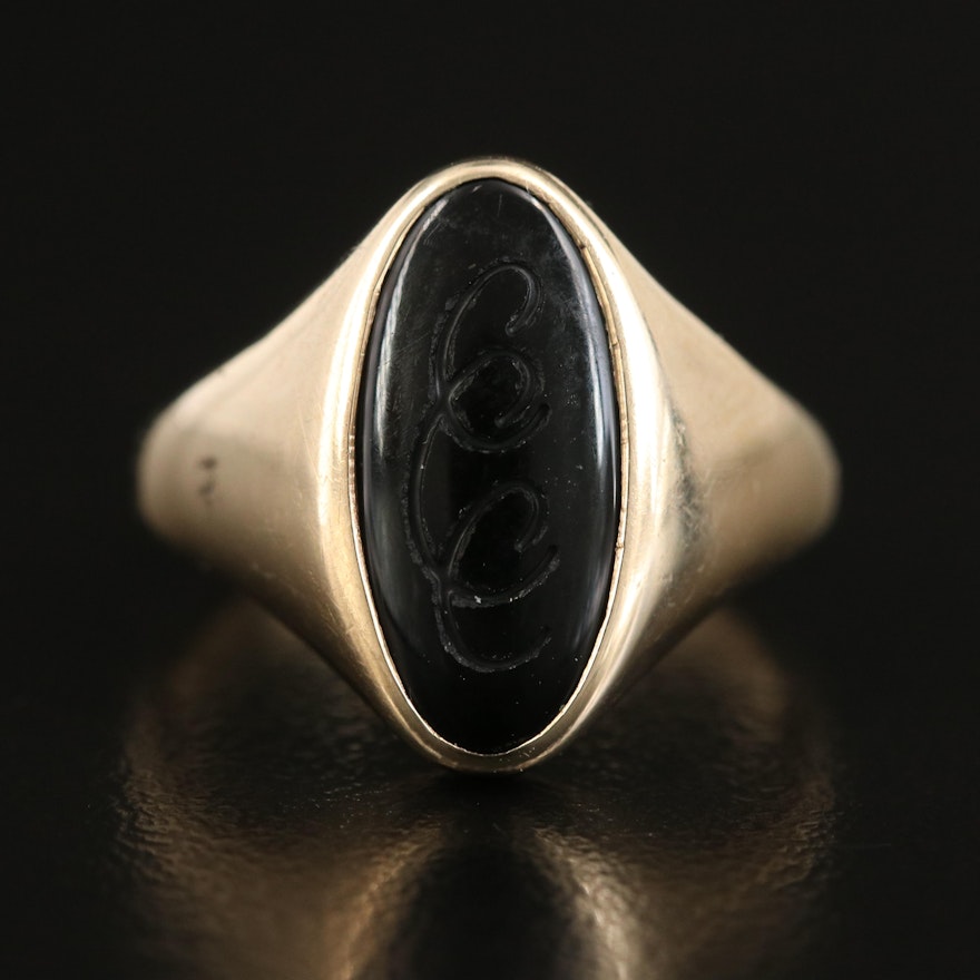 Vintage 10K Black Onyx Signet Ring