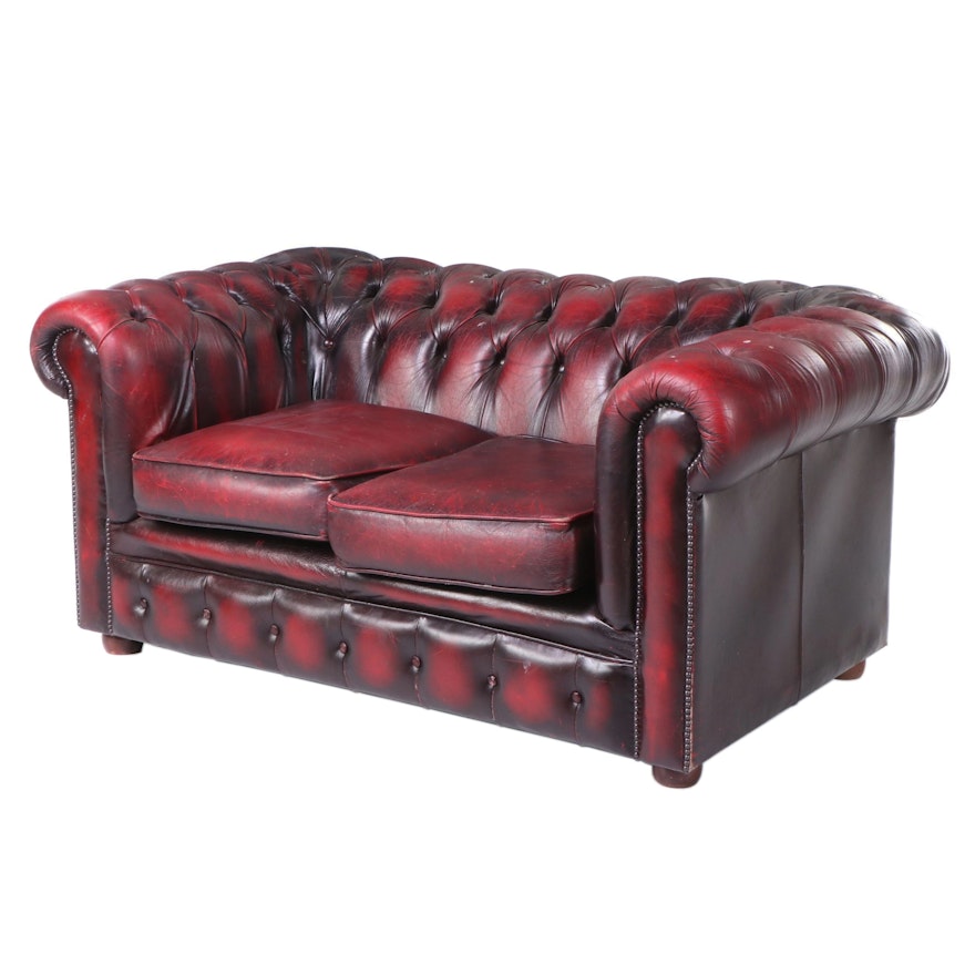 Oxblood Leather Chesterfield Loveseat
