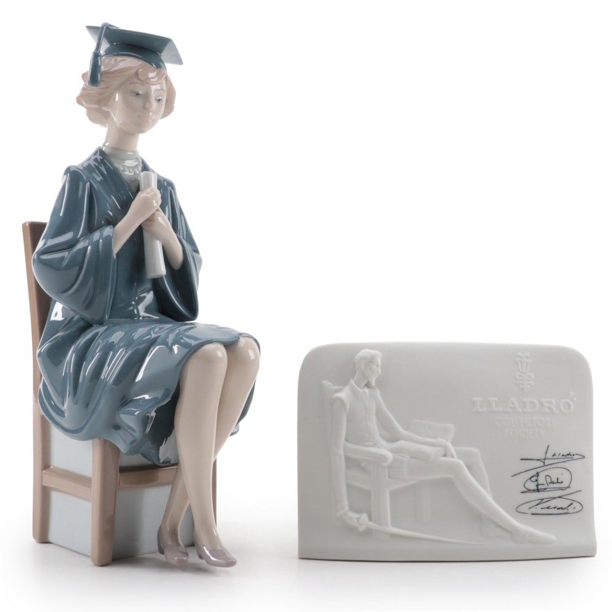 Lladró "Girl Graduate" Porcelain Plaque Designed by Francisco Catala and Plaque