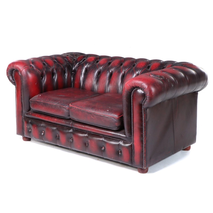 Oxblood Leather Chesterfield Loveseat