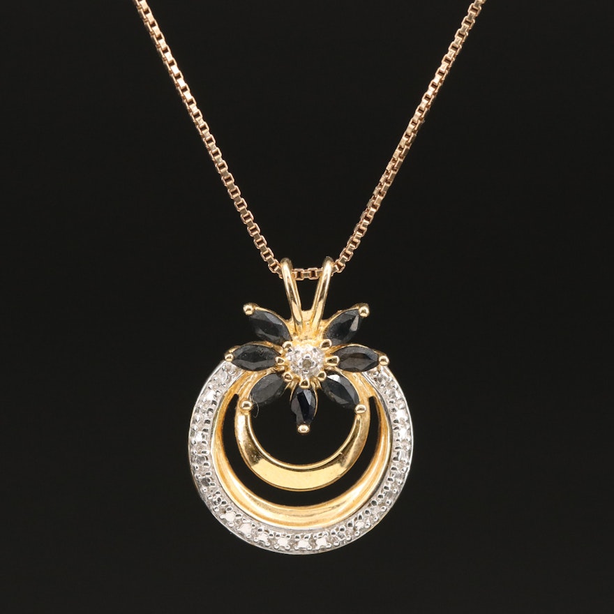 Sterling Sapphire and Diamond Pendant Necklace