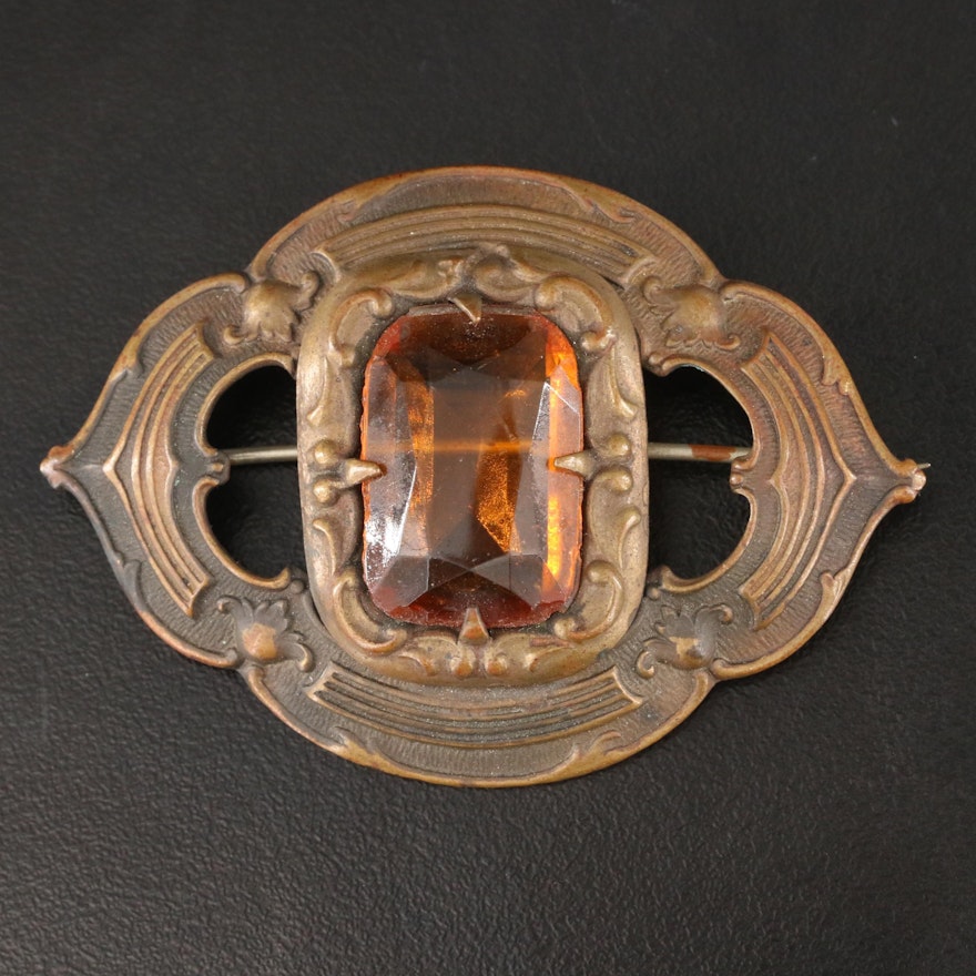 Antique Repoussé Glass Brooch