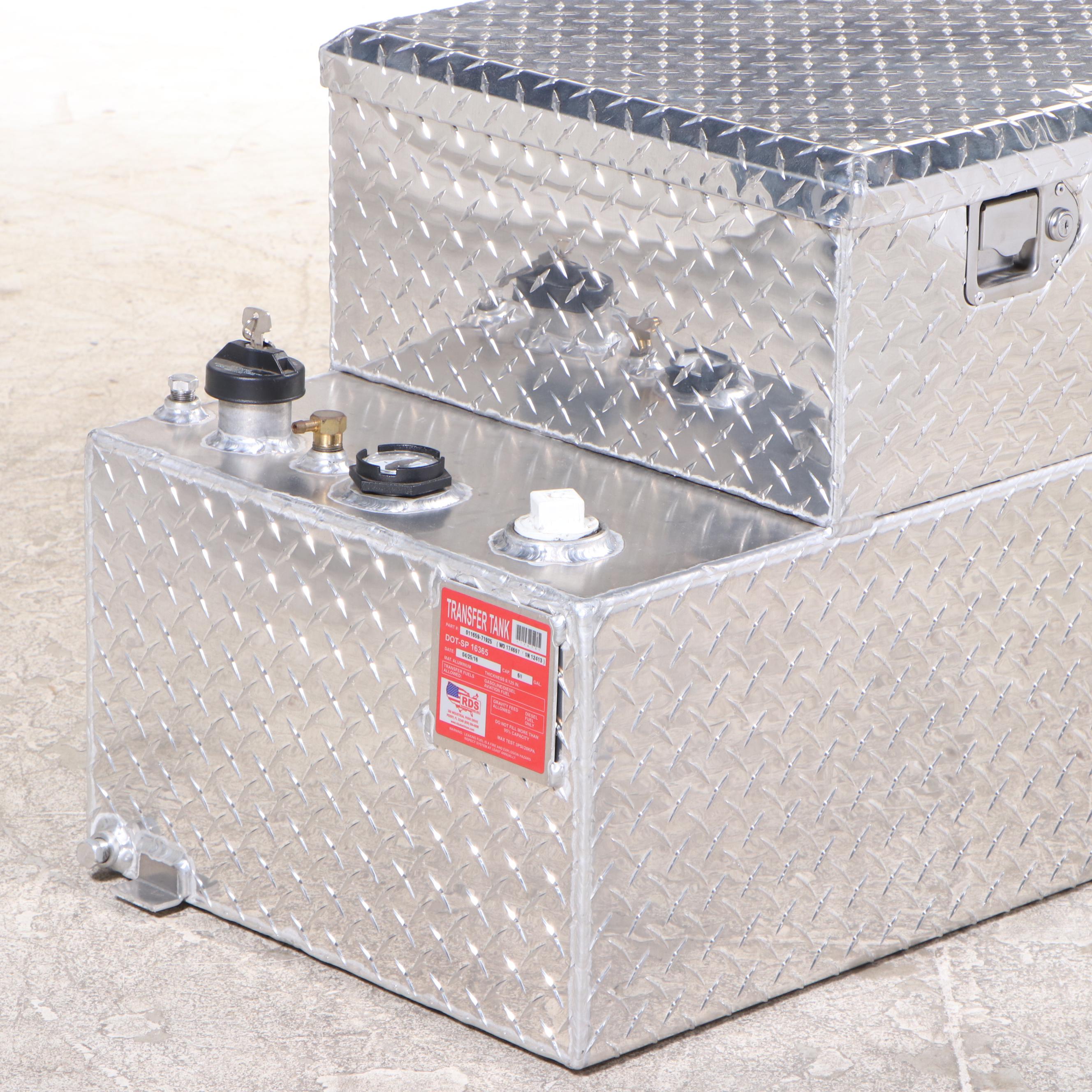 RDS Manufacturing Diamond Plate Fuel Transfer Tank with Storage Chest