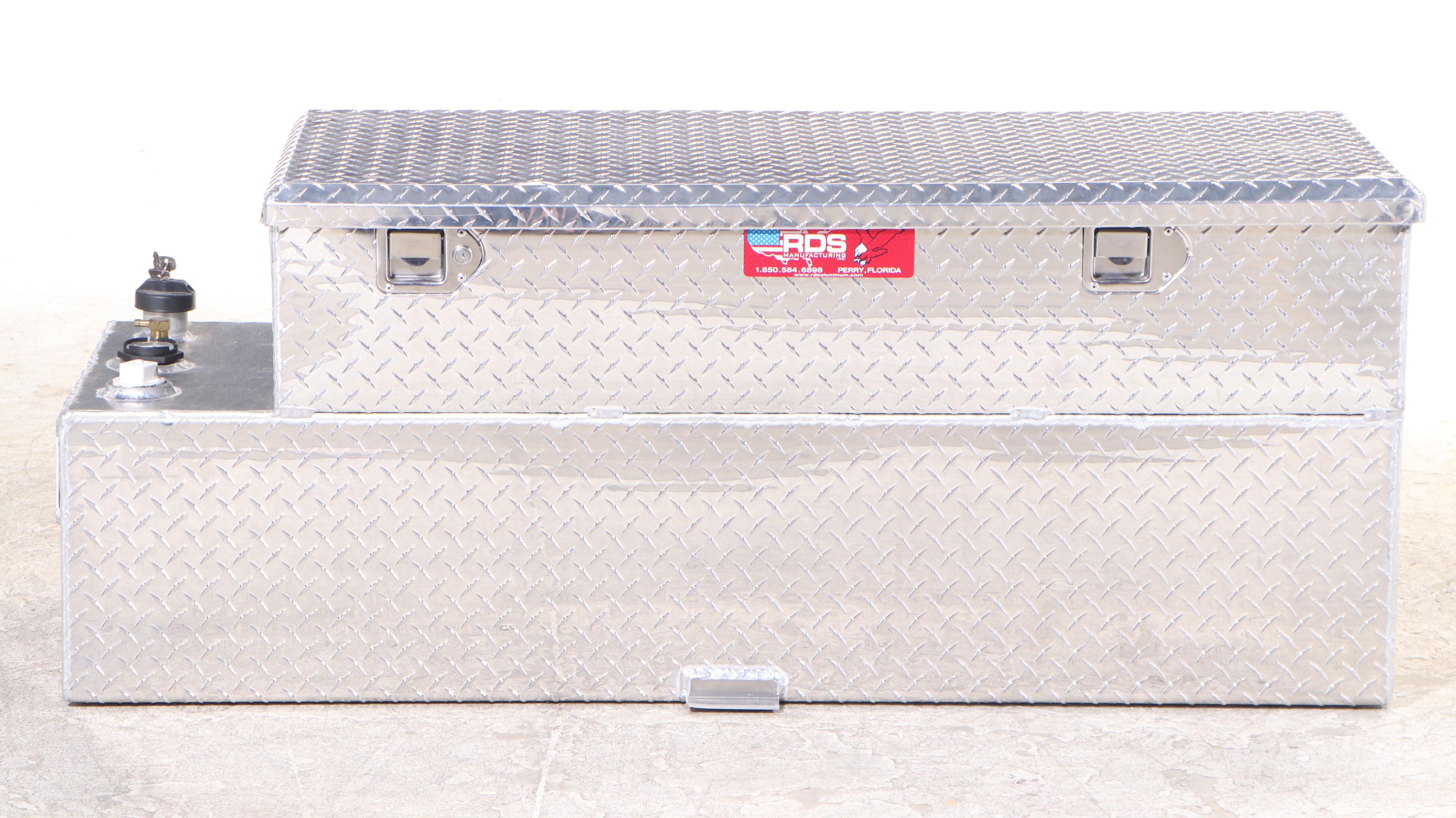 RDS Manufacturing Diamond Plate Fuel Transfer Tank with Storage Chest