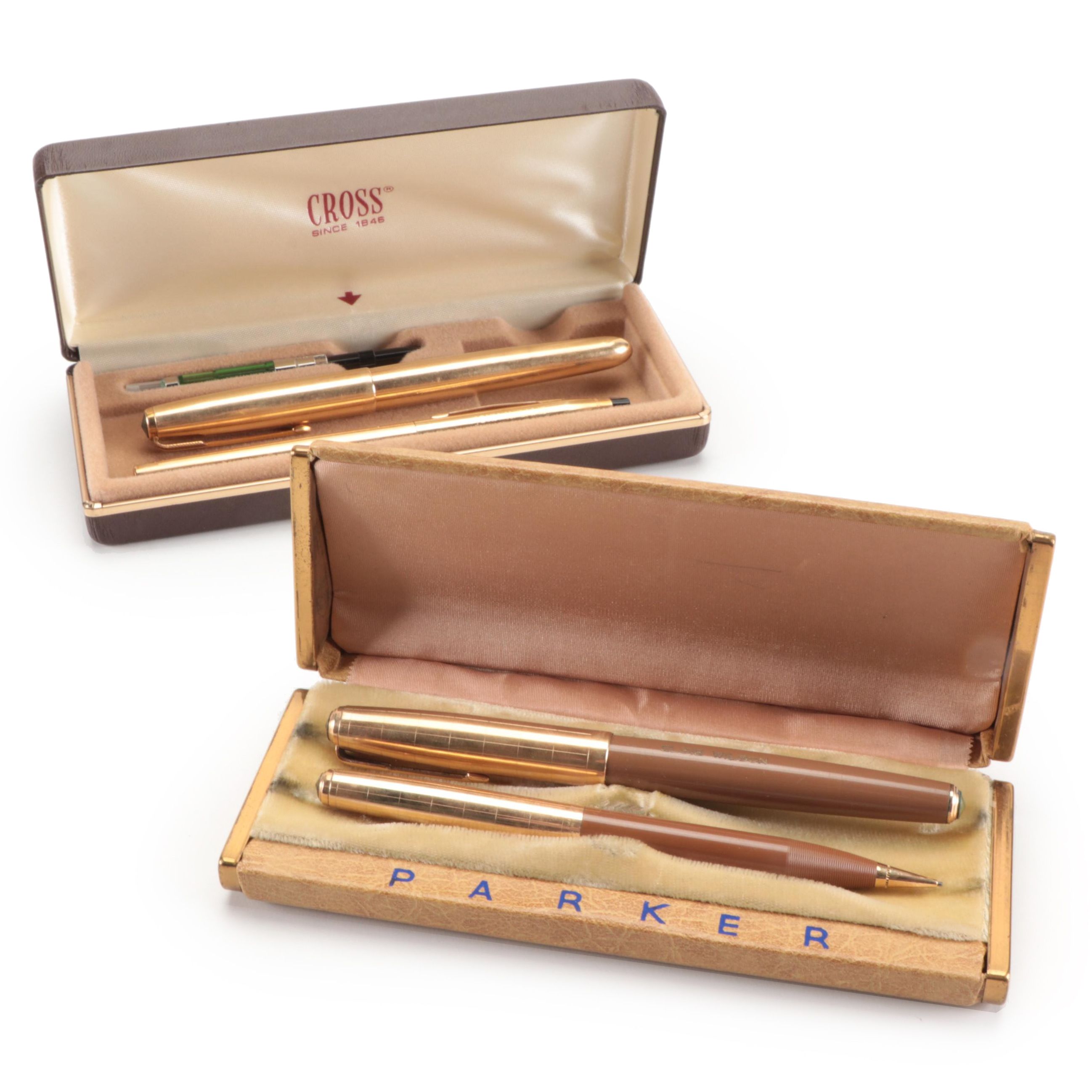 Cross Gold Filled Fountain Pens with Parker Fountain Pens and Mechanical Pencil