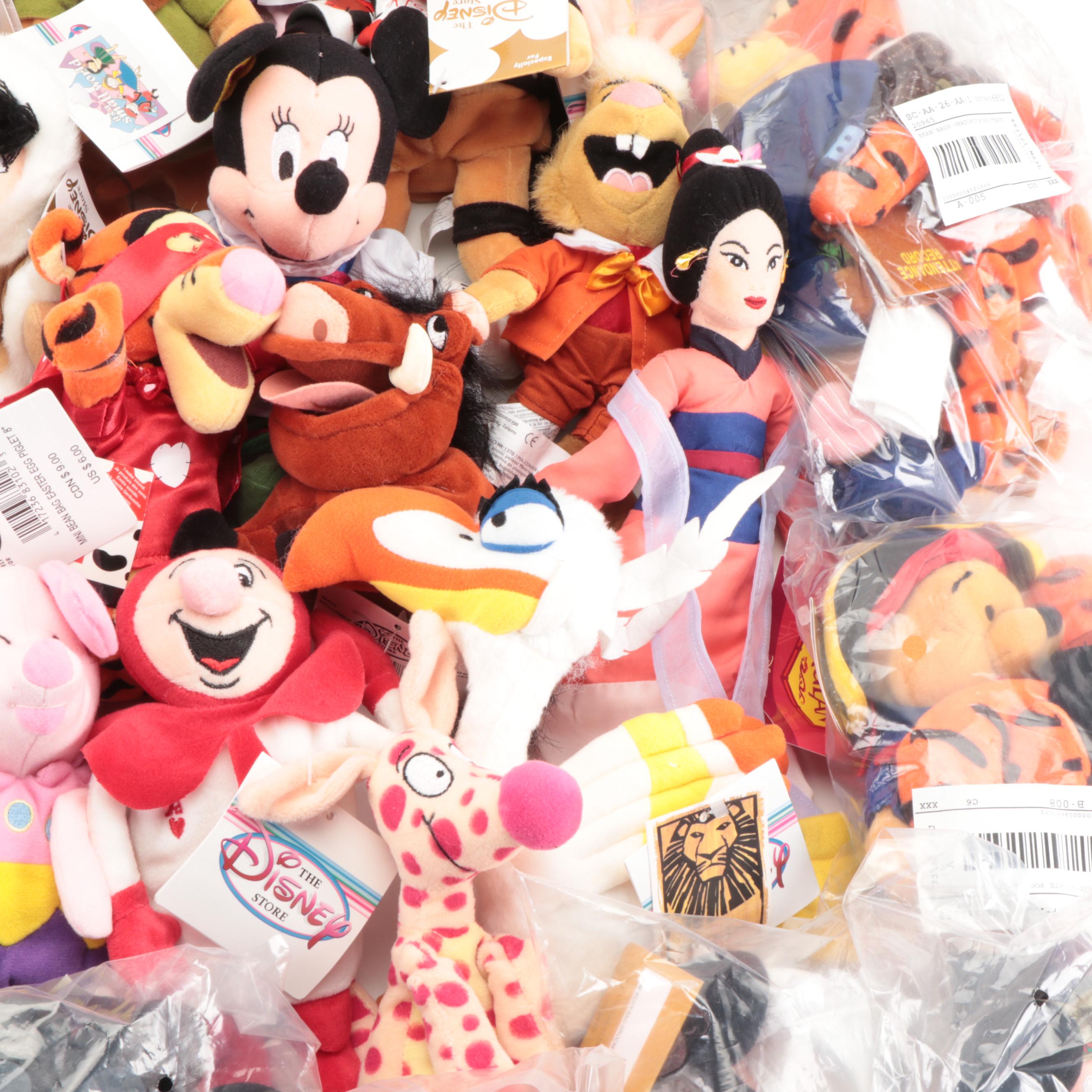 Disney Stuffed Toys Including Winnie-the-Pooh, Mickey Mouse and Others